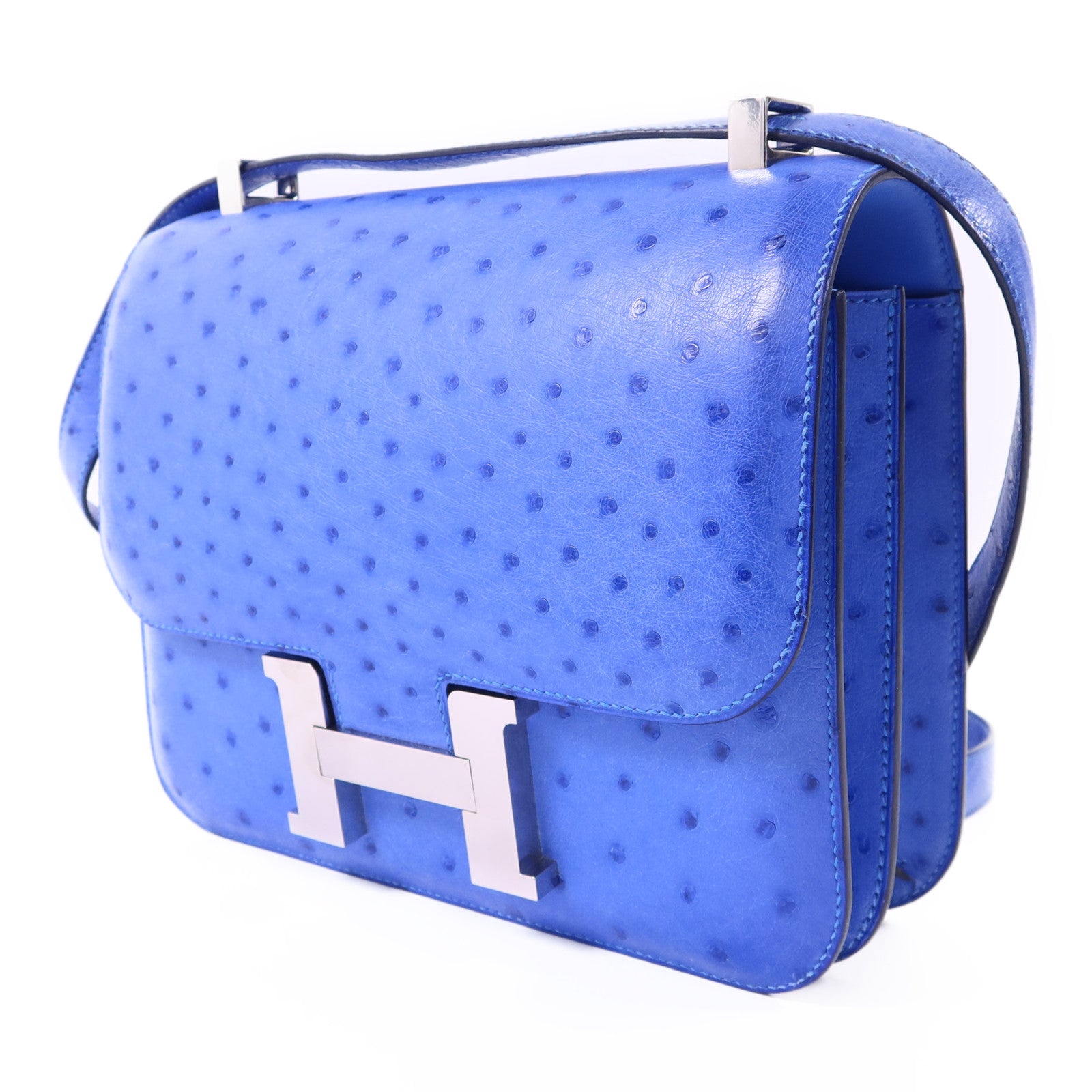 HERMES 鴕鳥皮革Constance 24銀扣手挽肩背兩用袋Mykonos