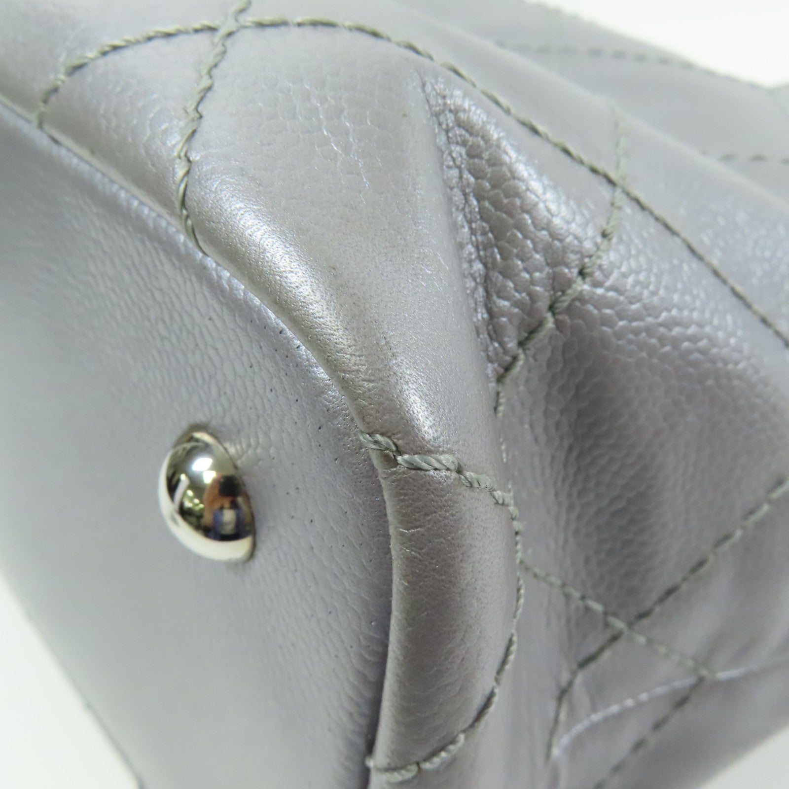 CHANEL 牛皮皮革Tote Bag銀扣肩背袋