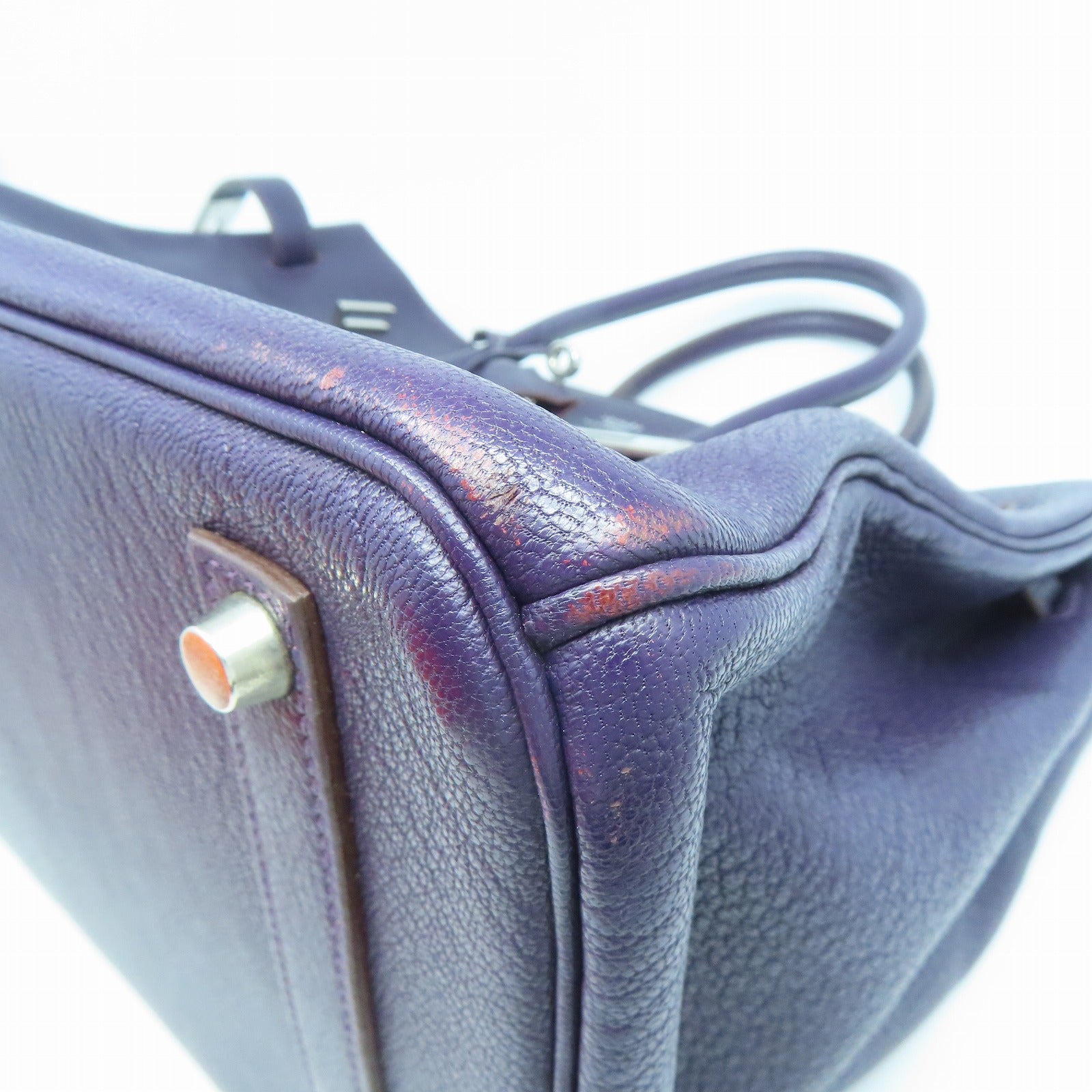 HERMES 【清倉大減價】Chevre皮革Birkin 35銀扣手挽袋葡萄乾紫色