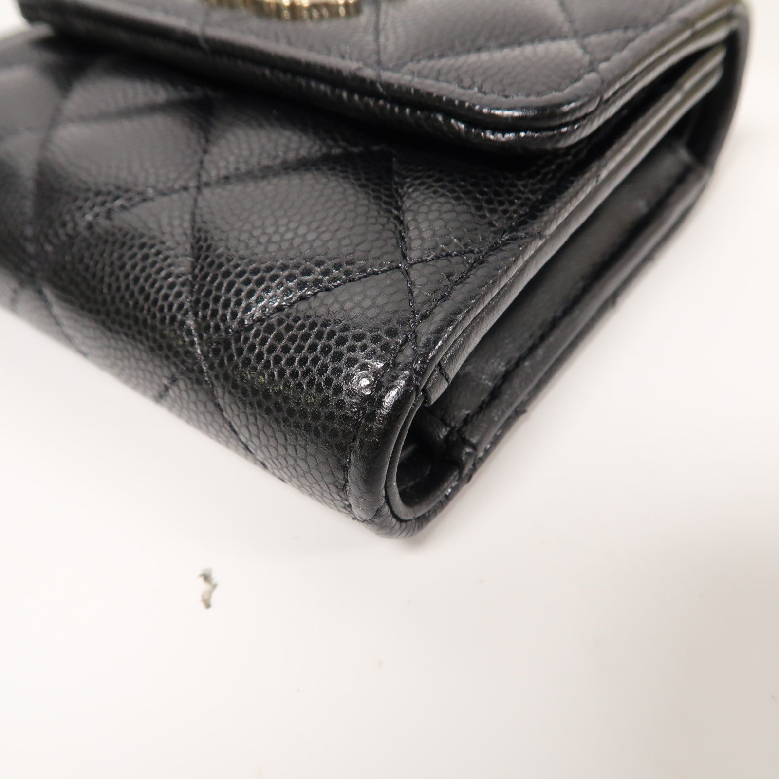 CHANEL 菱格Caviar皮革Small Flap Wallet金扣折疊錢包黑色