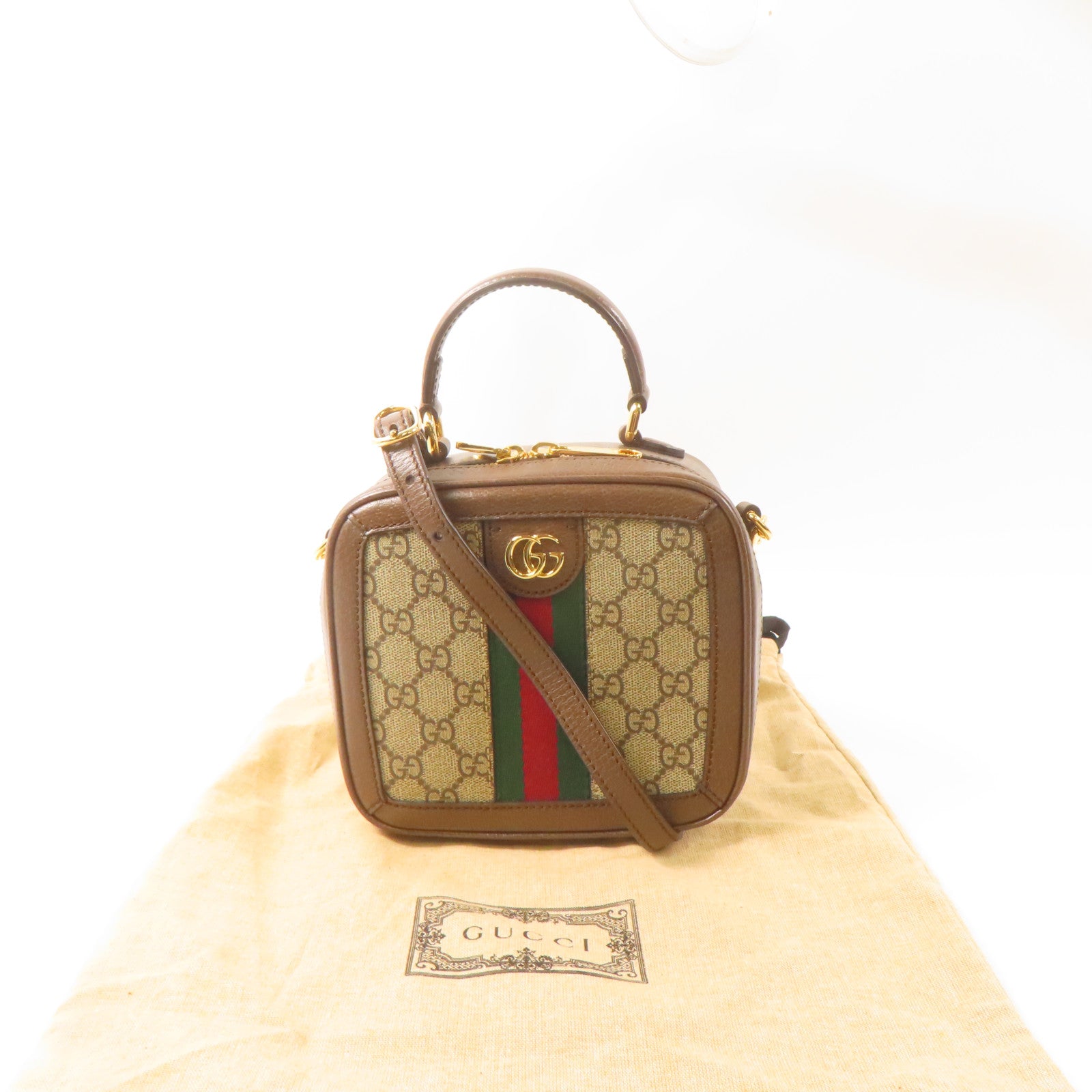 GUCCI 塗層帆布2 Way Shoulder金扣手挽肩背兩用袋啡色