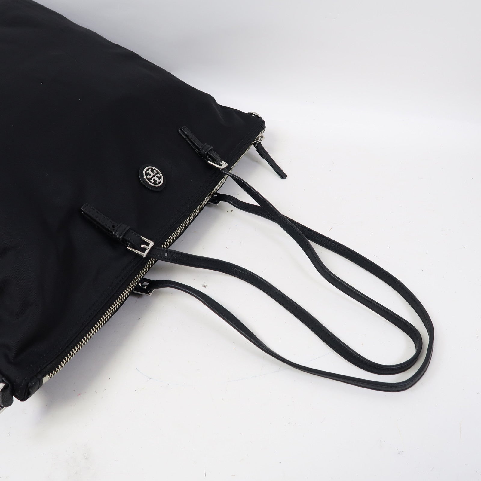 Tory Burch 尼龍Tote Bag銀扣肩背袋黑色