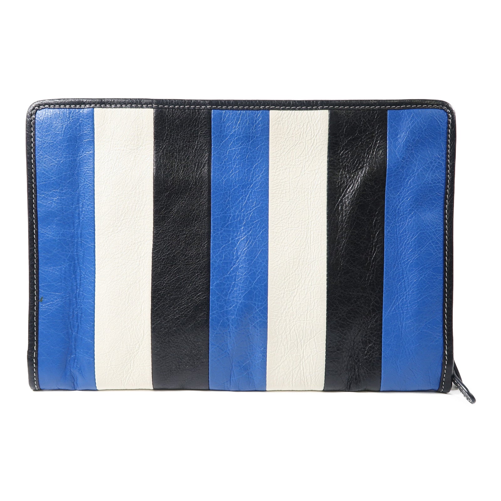 BALENCIAGA (PRICE DOWN) SHW Clutch 443658 Calfskin Leather Blue/Black/White