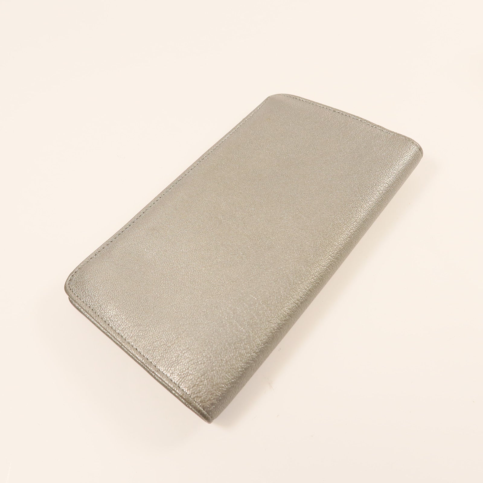 CHANEL 羊皮皮革Long Wallet銀扣錢包灰色