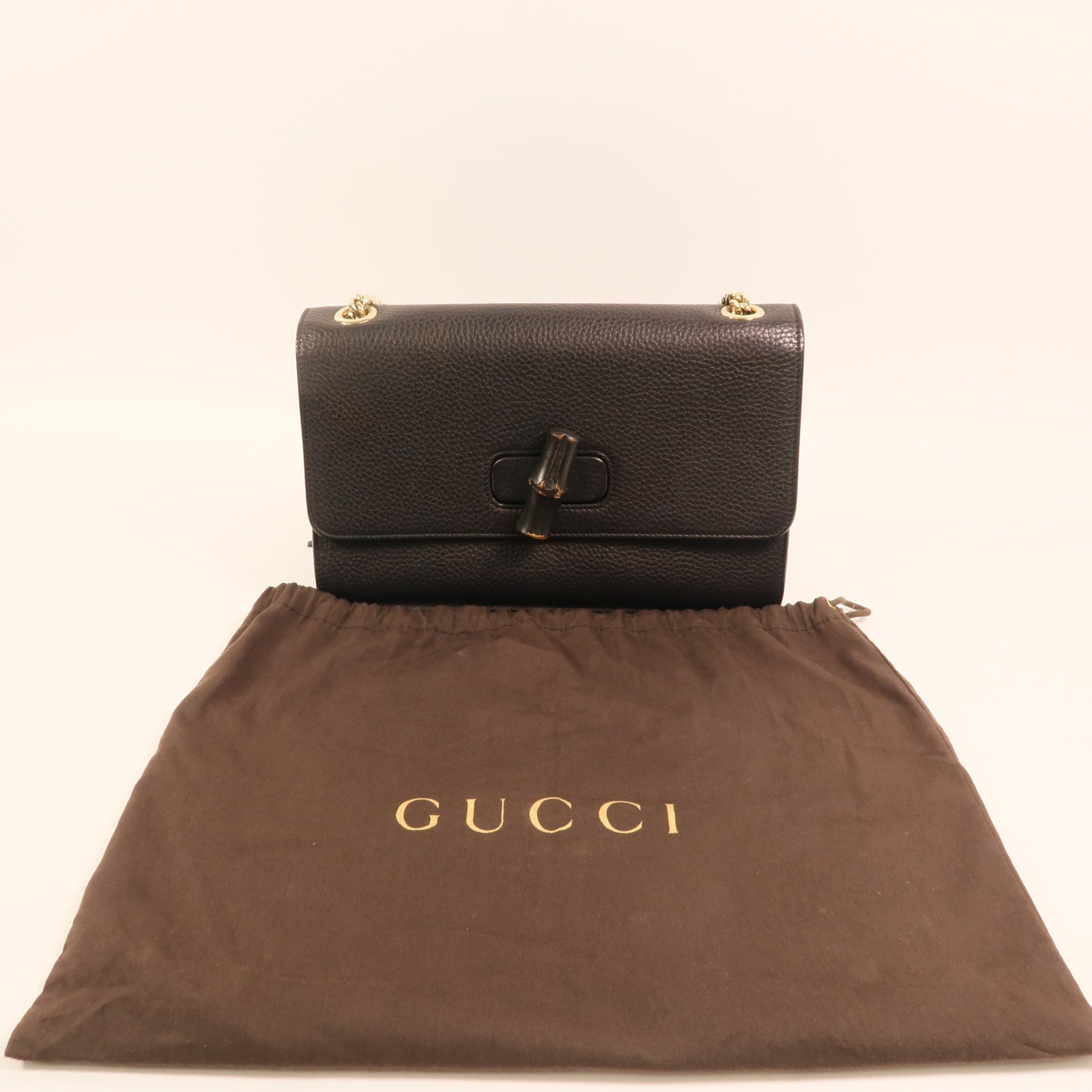 GUCCI 牛皮皮革Bamboo金扣鏈帶肩背袋
