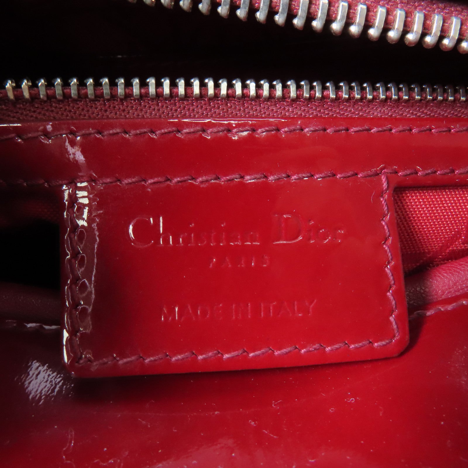 Dior 漆皮皮革Lady Dior銀扣手挽肩背兩用袋紅色