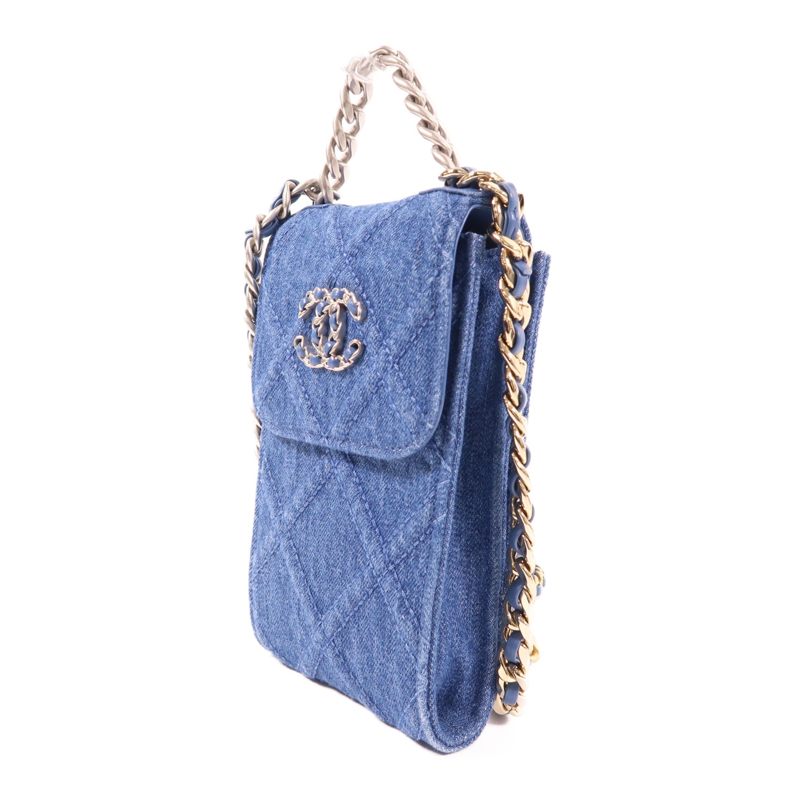 CHANEL 【激減優惠】牛仔布C19 Mini Phone Holder手挽肩背兩用袋