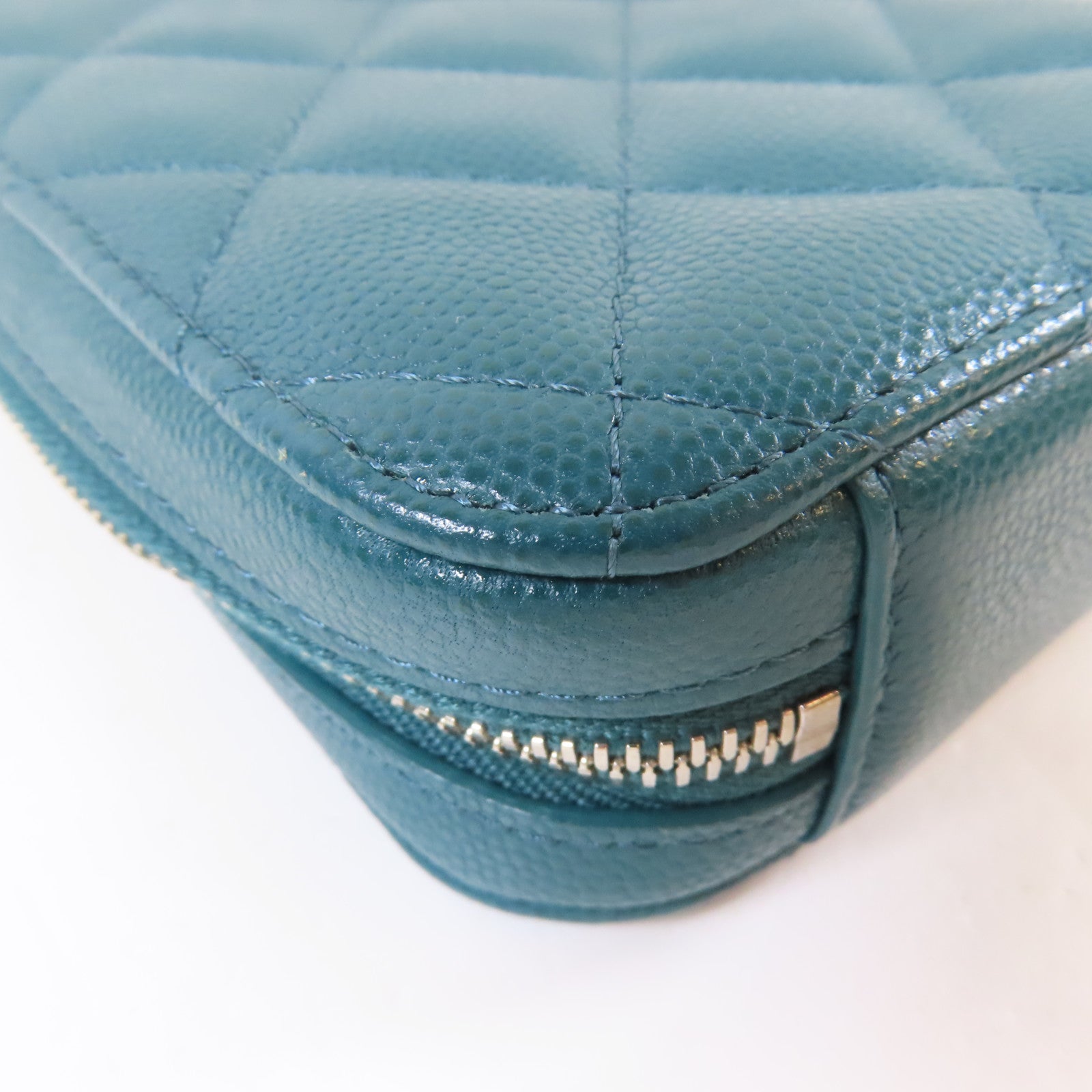 CHANEL 【激減優惠】菱格Caviar皮革Chain Phone Holder Bag銀扣鏈帶肩背袋綠色