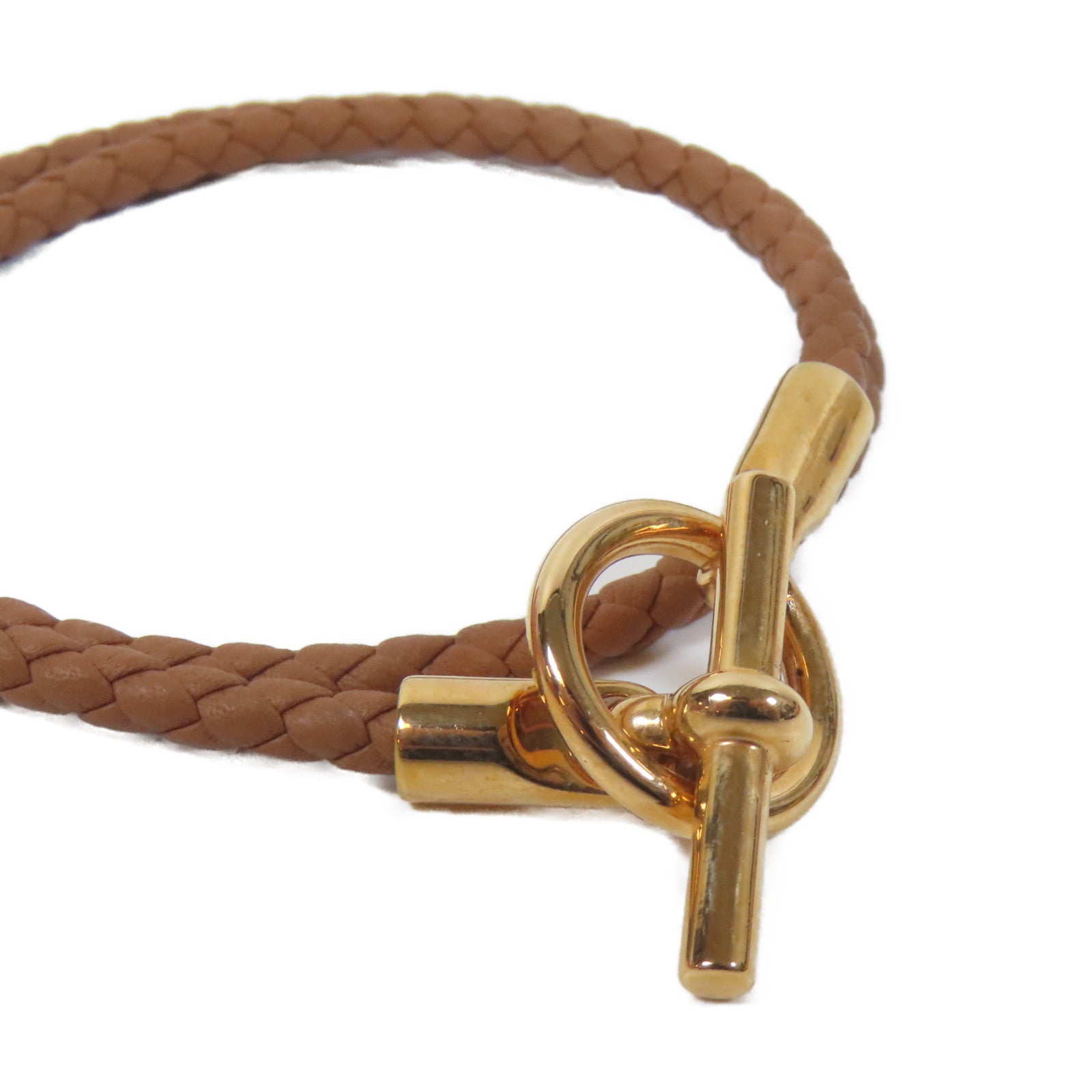 HERMES 皮革Glenan Double Bracelet手鏈啡色/金色
