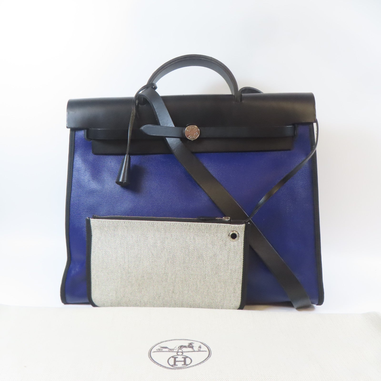 HERMES 塗層帆布Herbag MM銀扣手挽肩背兩用袋紫色/黑色