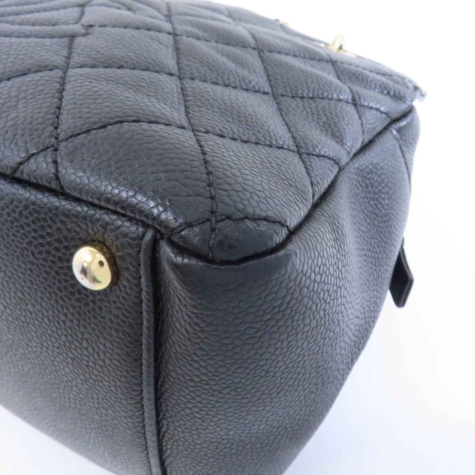 CHANEL 菱格Caviar皮革Chain Shoulder金扣鏈帶肩背袋黑色