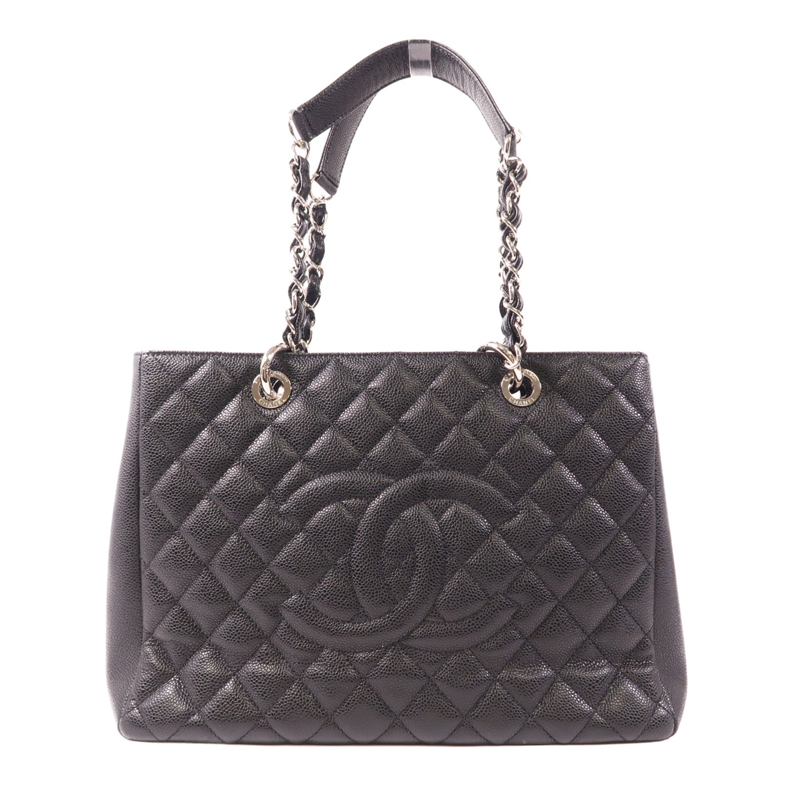 CHANEL 牛皮皮革GST Grand Shopping Tote Bag銀扣鏈帶肩背袋
