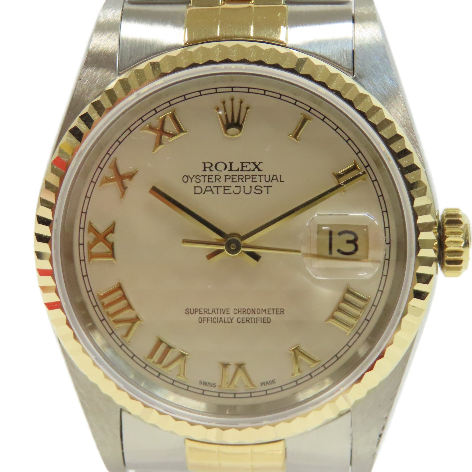 ROLEX Datejust 18K黃金/不鏽鋼手錶自動機芯銀色
