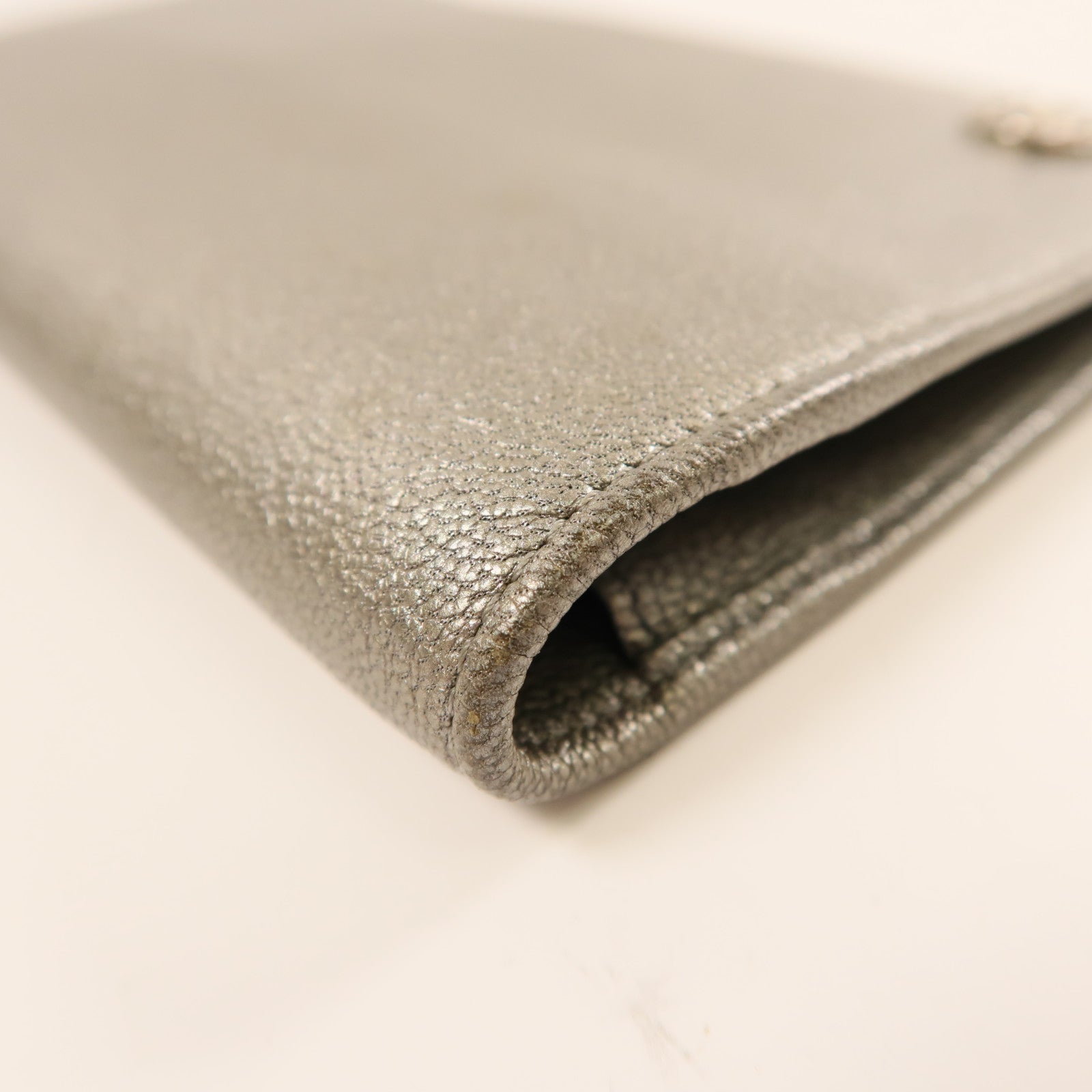 CHANEL 羊皮皮革Long Wallet銀扣錢包灰色