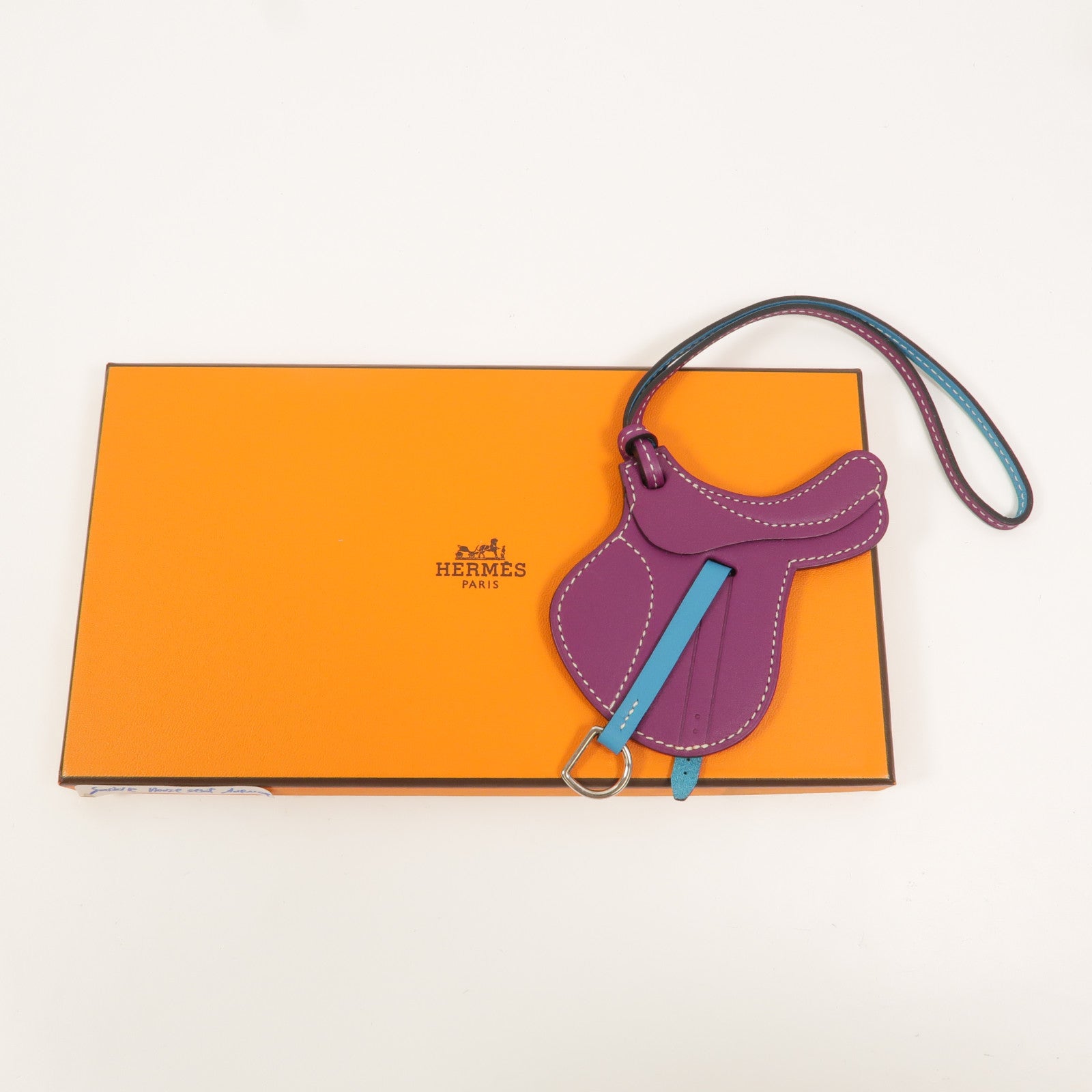 HERMES Swift皮革Paddock Selle掛飾Anemone/Turquoise