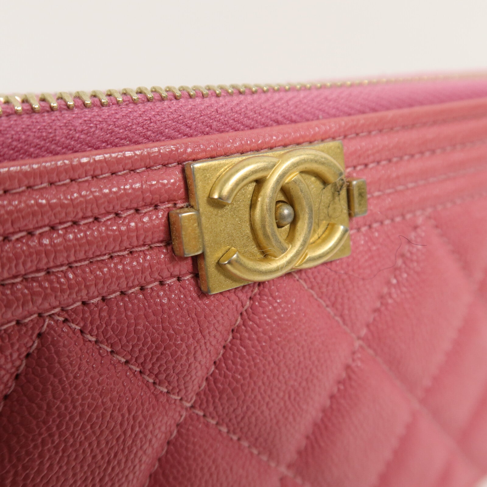 CHANEL 牛皮皮革Boy Double Zip Woc鏈帶肩背袋