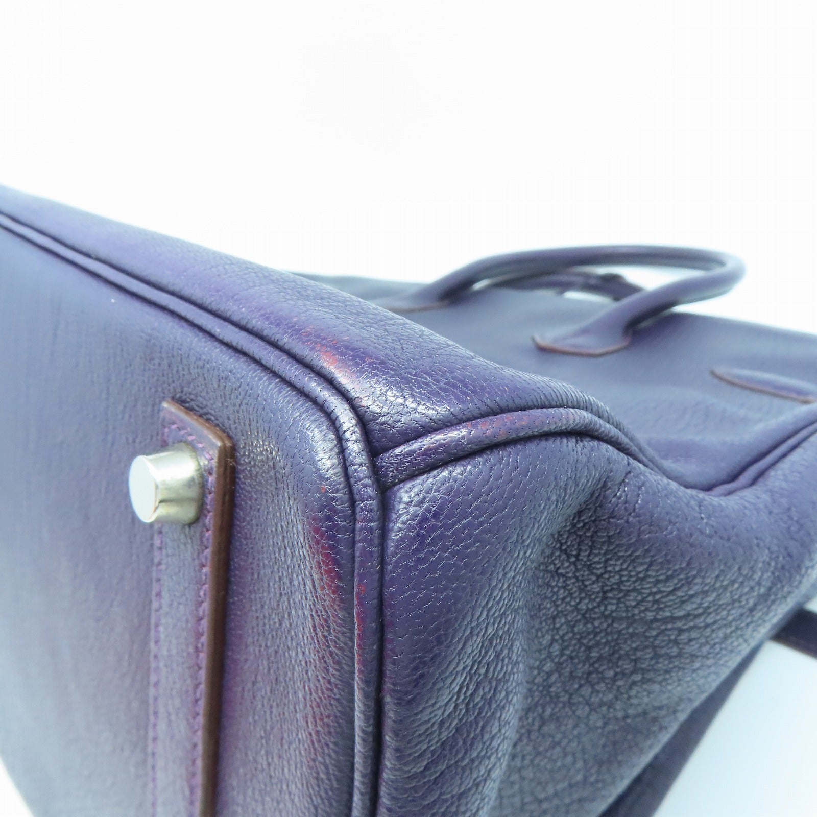 HERMES 【清倉大減價】Chevre皮革Birkin 35銀扣手挽袋葡萄乾紫色