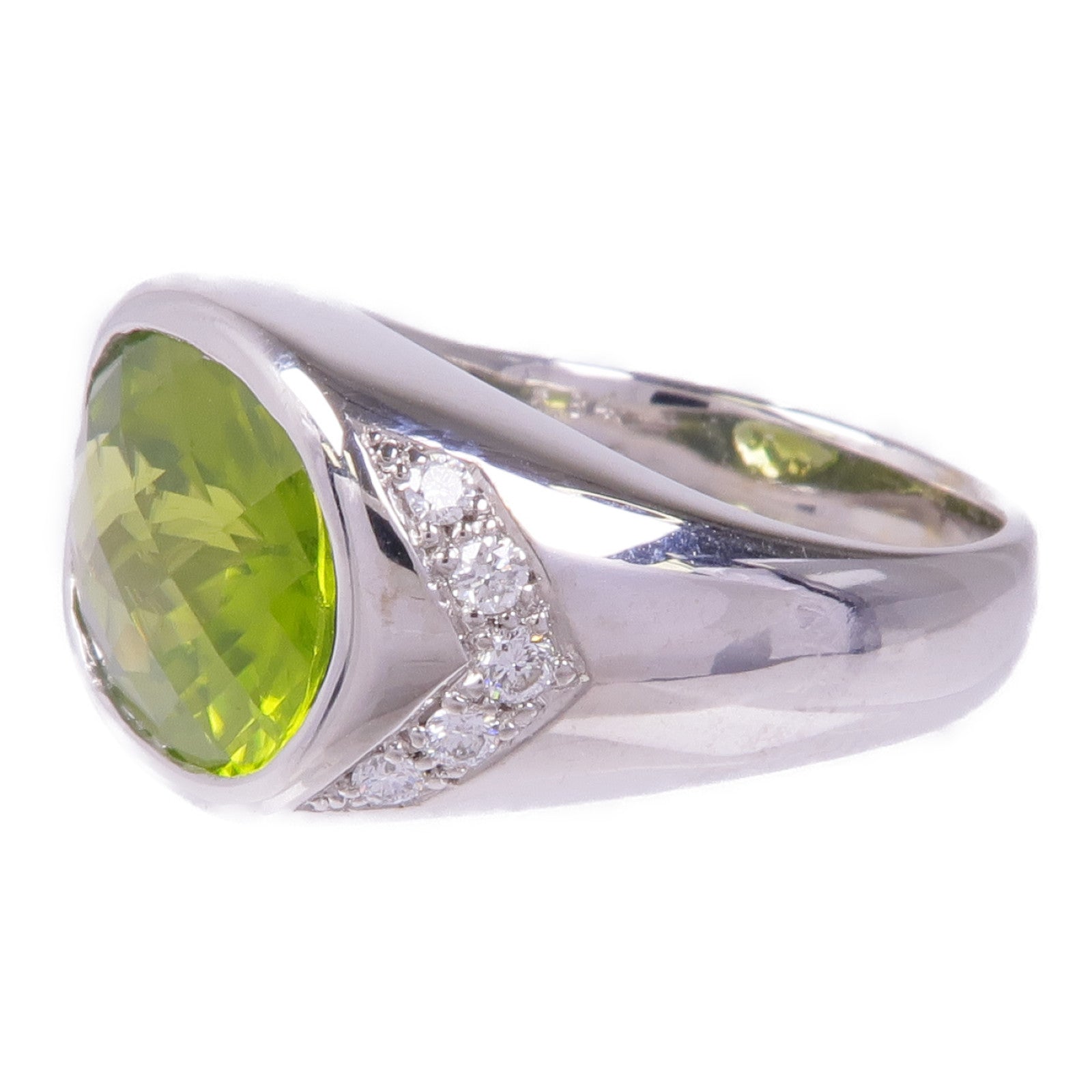 JEWELRY 18K白金Peridot Diamond Ring橄欖石/鑽石戒指US#7