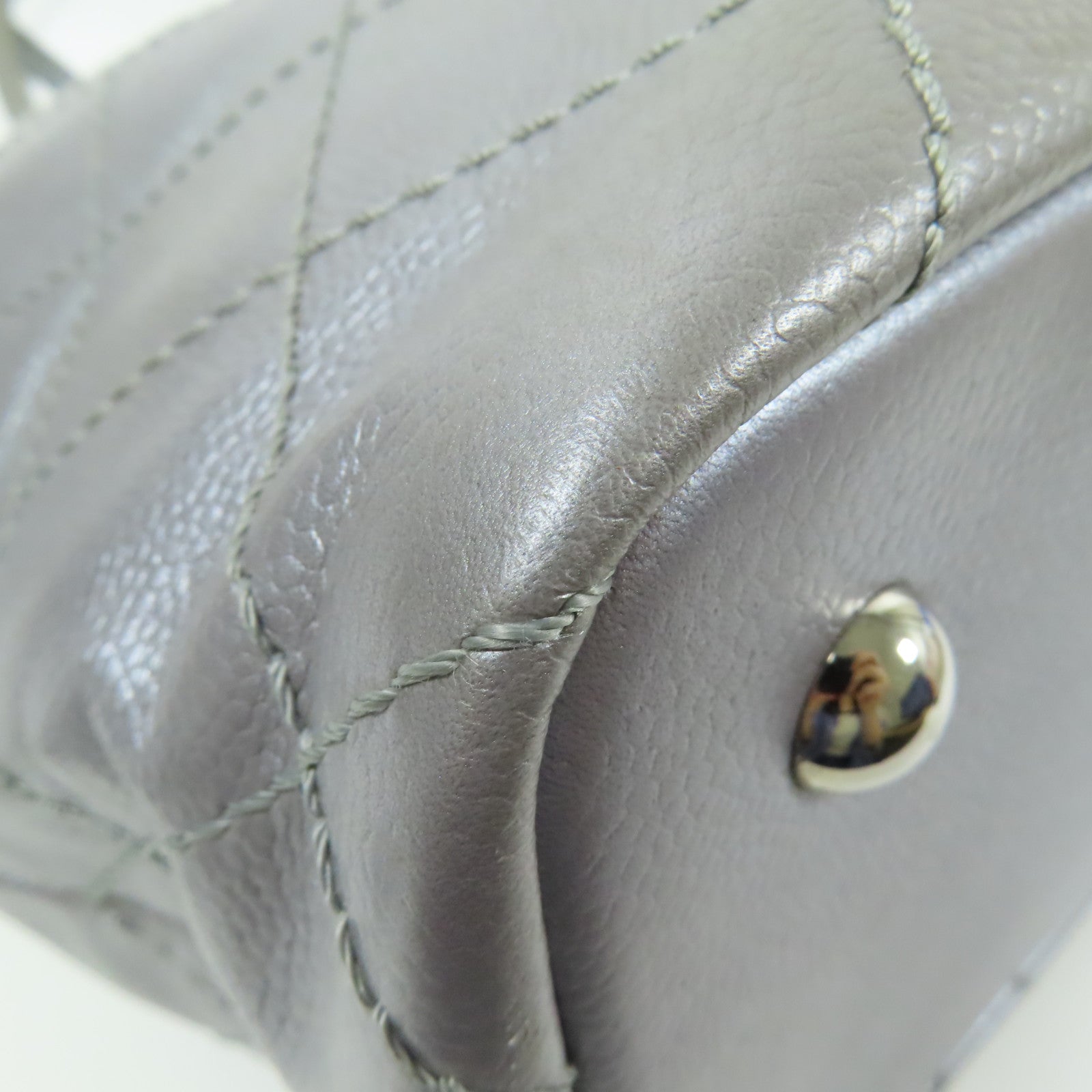 CHANEL 牛皮皮革Tote Bag銀扣肩背袋