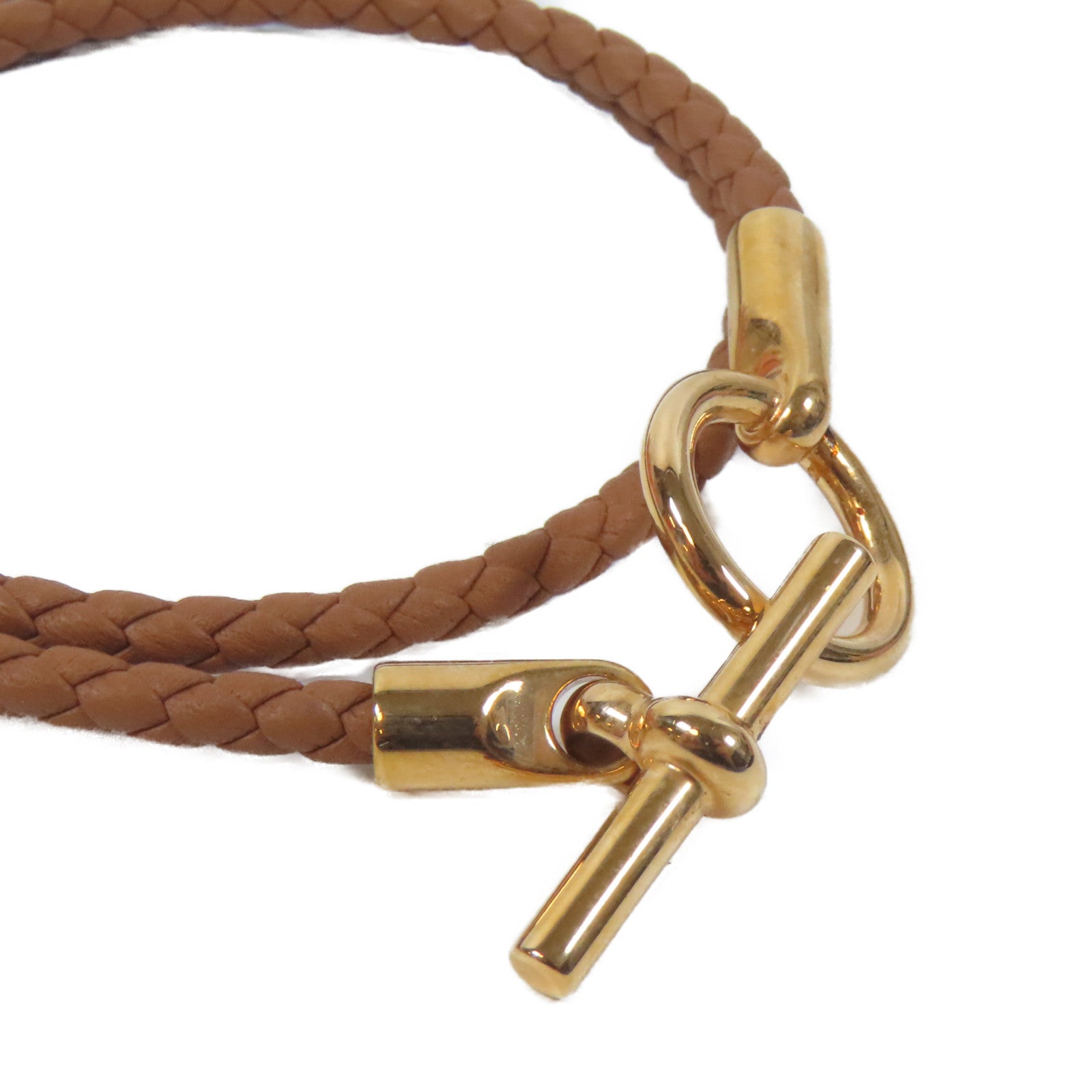 HERMES 皮革Glenan Double Bracelet手鏈啡色/金色