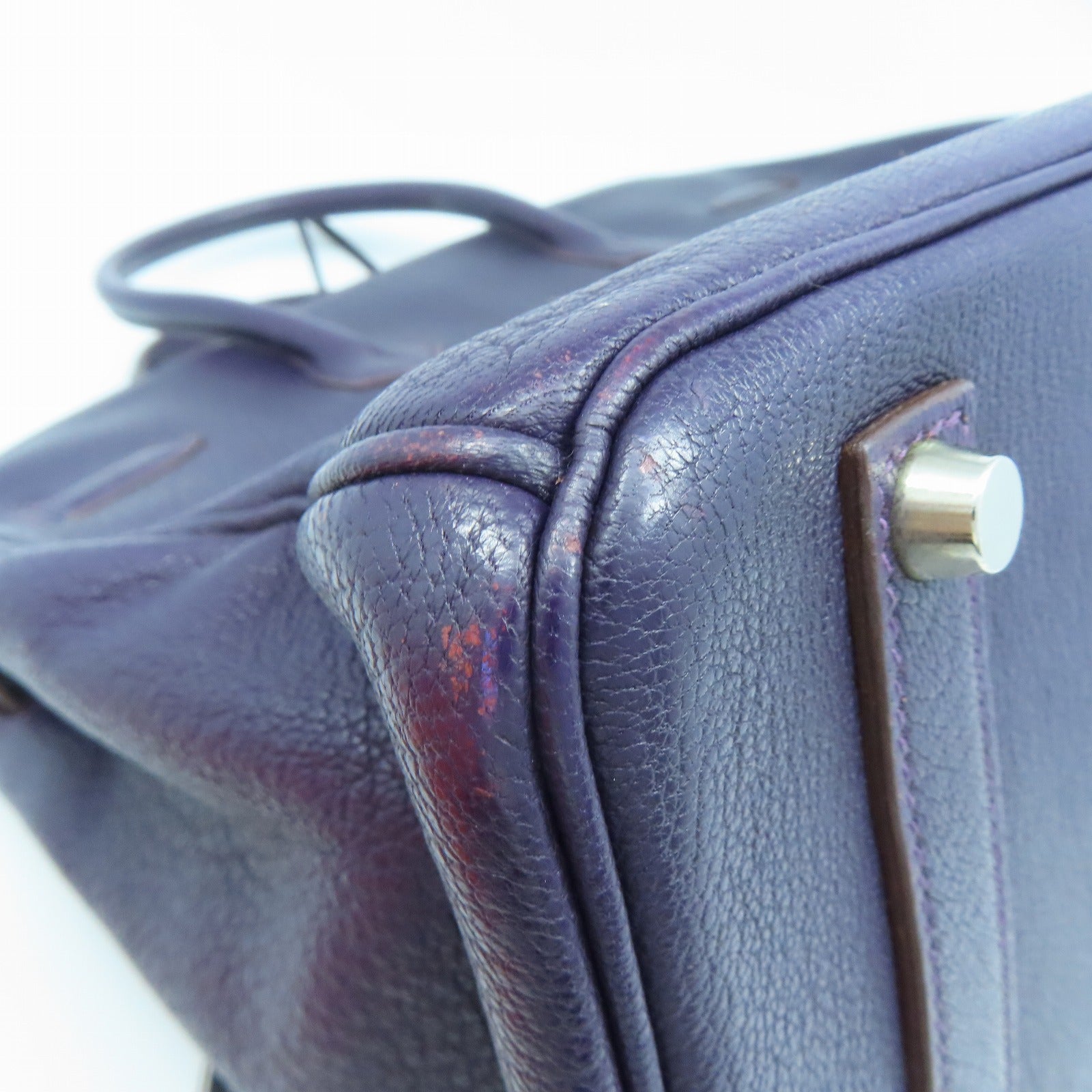 HERMES 【清倉大減價】Chevre皮革Birkin 35銀扣手挽袋葡萄乾紫色