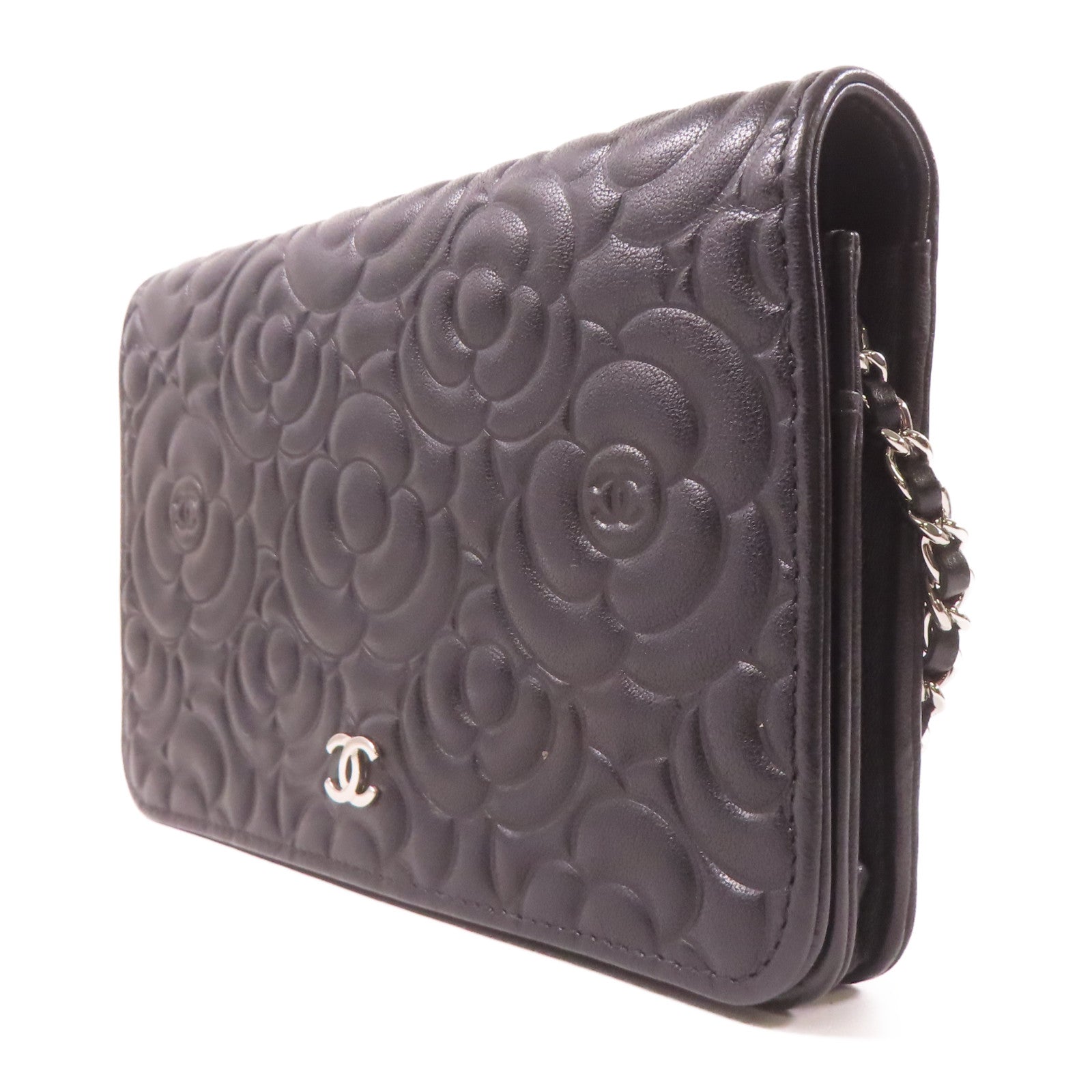 CHANEL 羊皮皮革WOC Wallet On Chain銀扣鏈帶肩背袋黑色