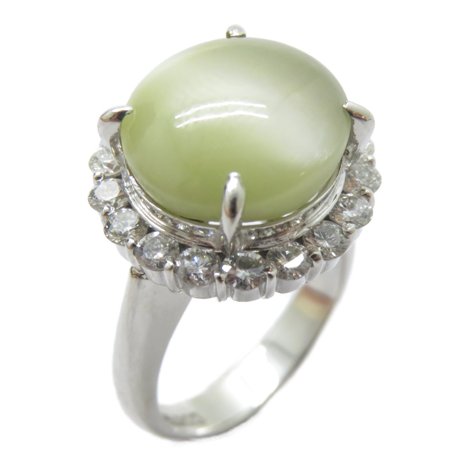 JEWELRY PT900鉑金Cat's Eye Ring 6.22ct貓眼石/0.735ct鑽石戒指US#4