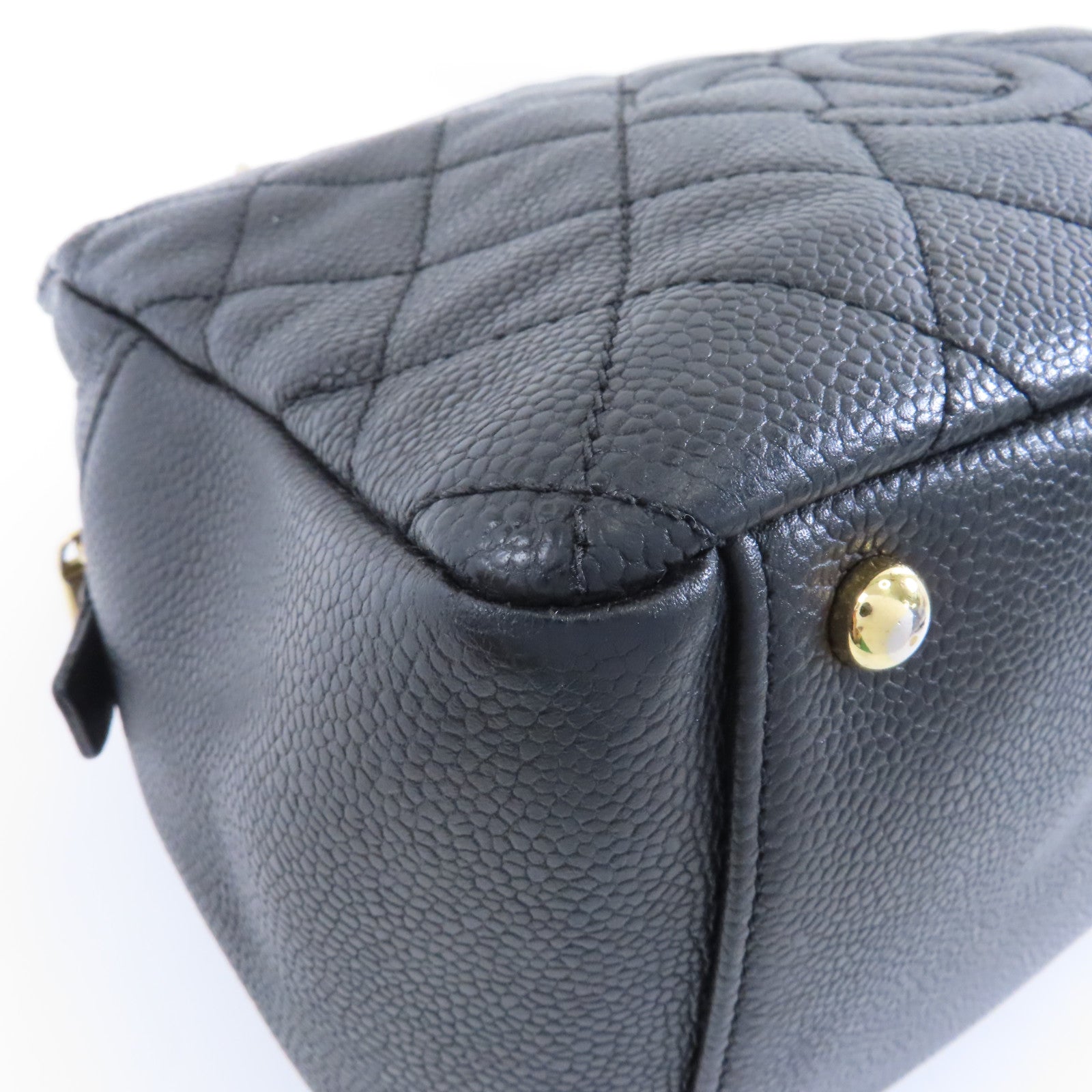 CHANEL 菱格Caviar皮革Chain Shoulder金扣鏈帶肩背袋黑色