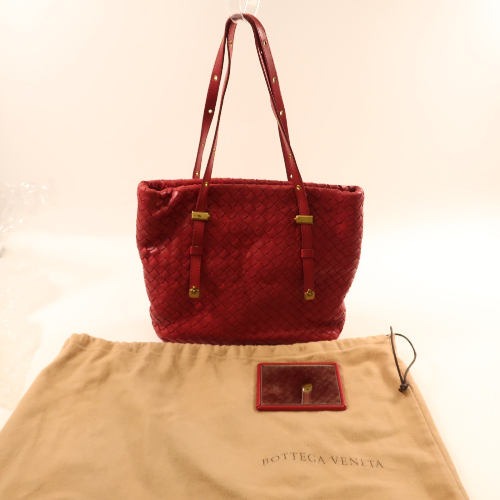 BOTTEGA VENETA 牛皮皮革2 Way Shoulder金扣手挽肩背兩用袋紅色