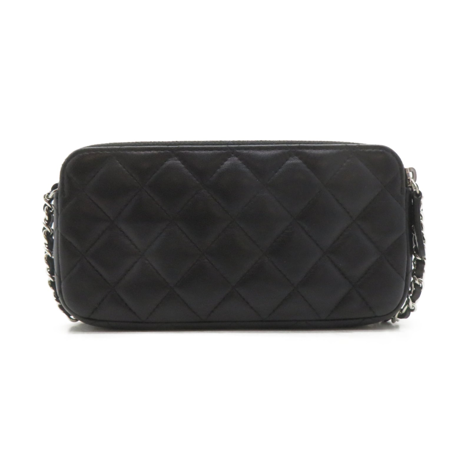 CHANEL 【激減優惠】菱格羊皮皮革Chain Shoulder銀扣鏈帶肩背袋黑色