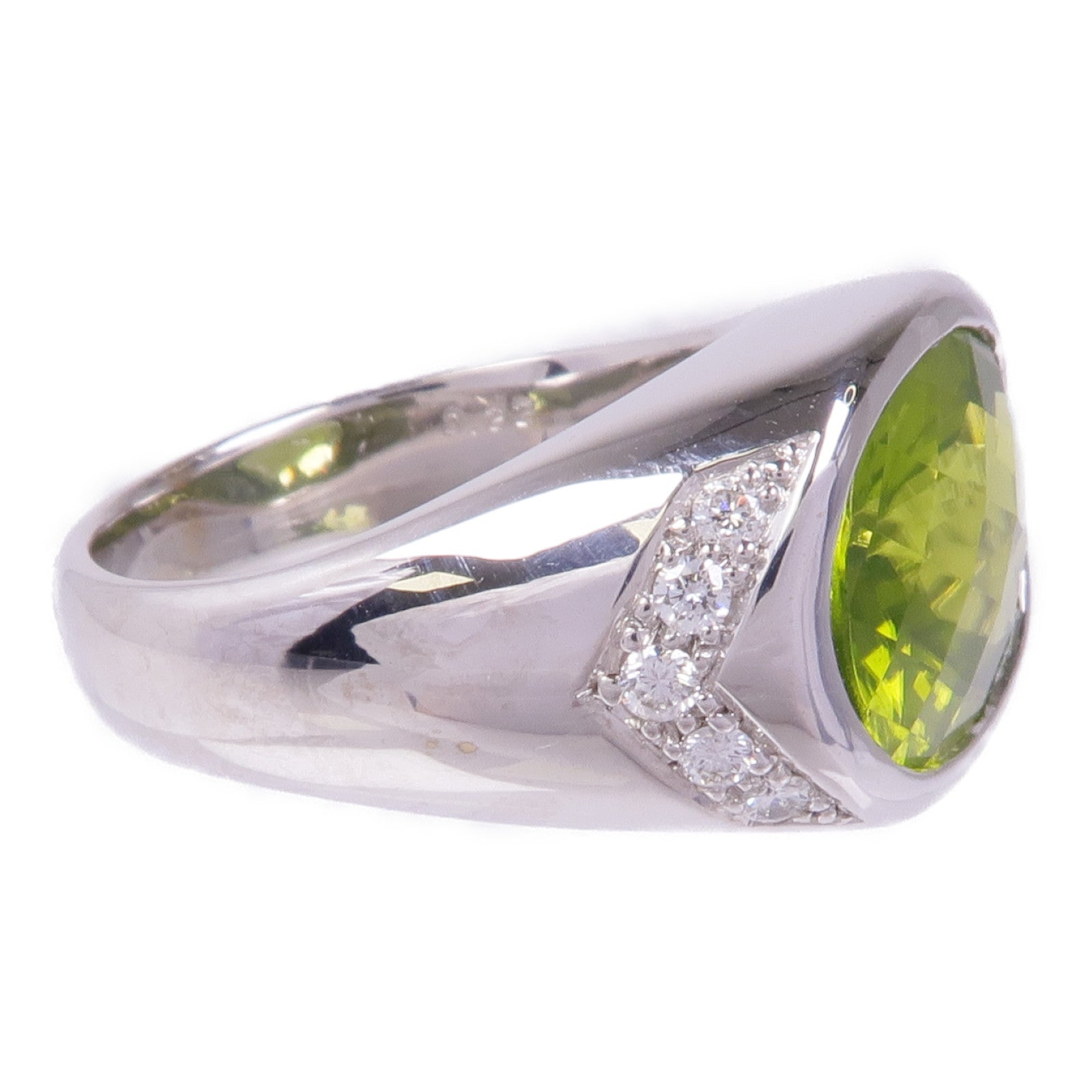 JEWELRY 18K白金Peridot Diamond Ring橄欖石/鑽石戒指US#7