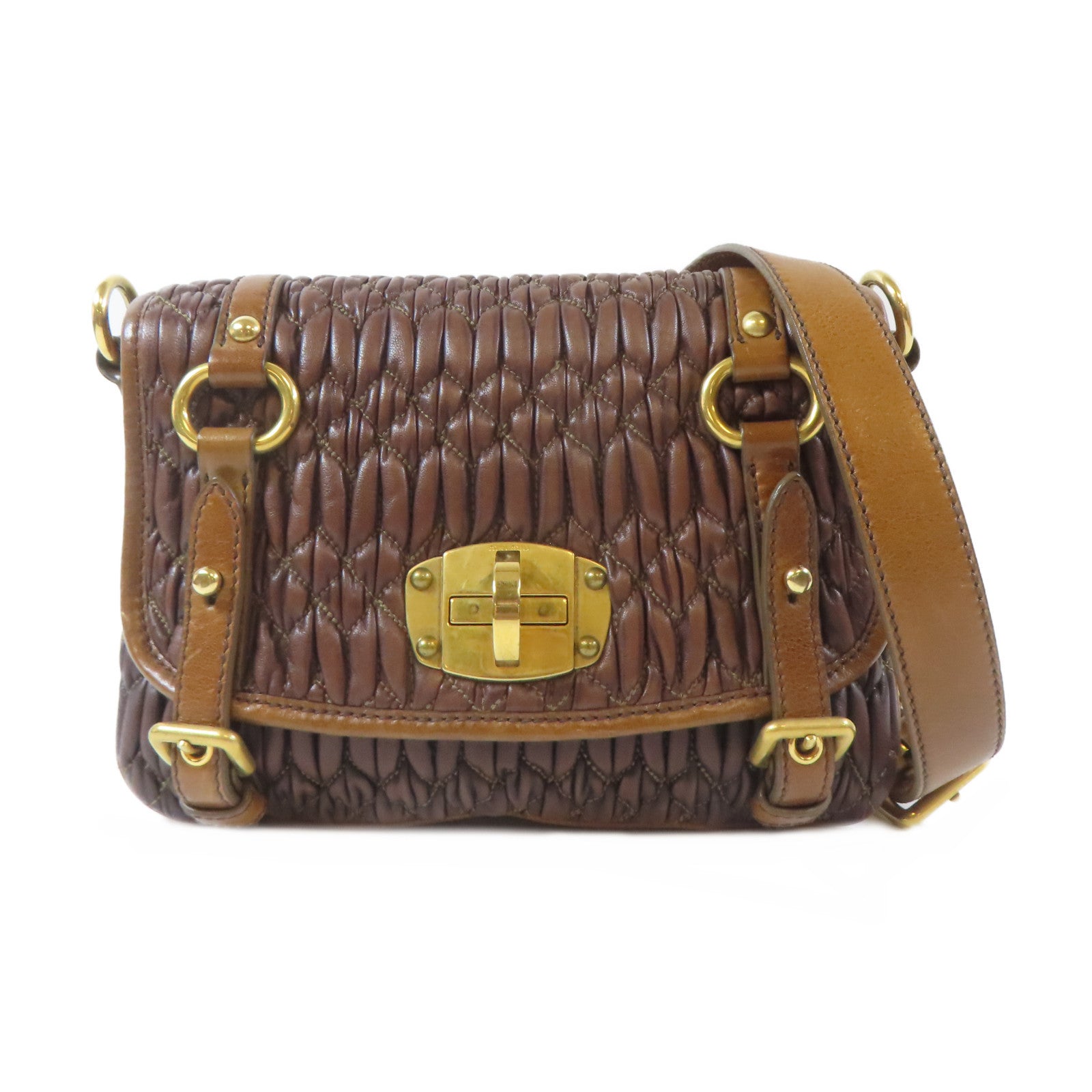 Miu Miu 羊皮皮革Shoulder Bag金扣肩背袋啡色