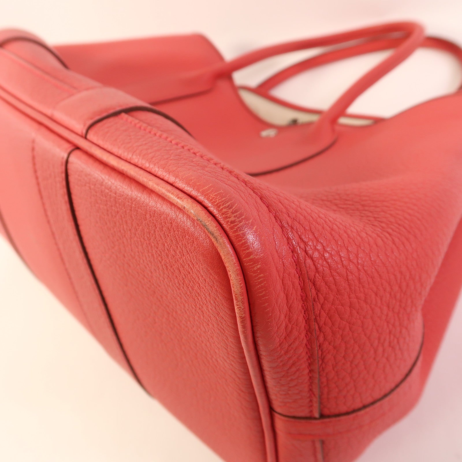 HERMES PHW Garden Party PM Tote Bag Handbag Negonda Leather Bougainvillier Red