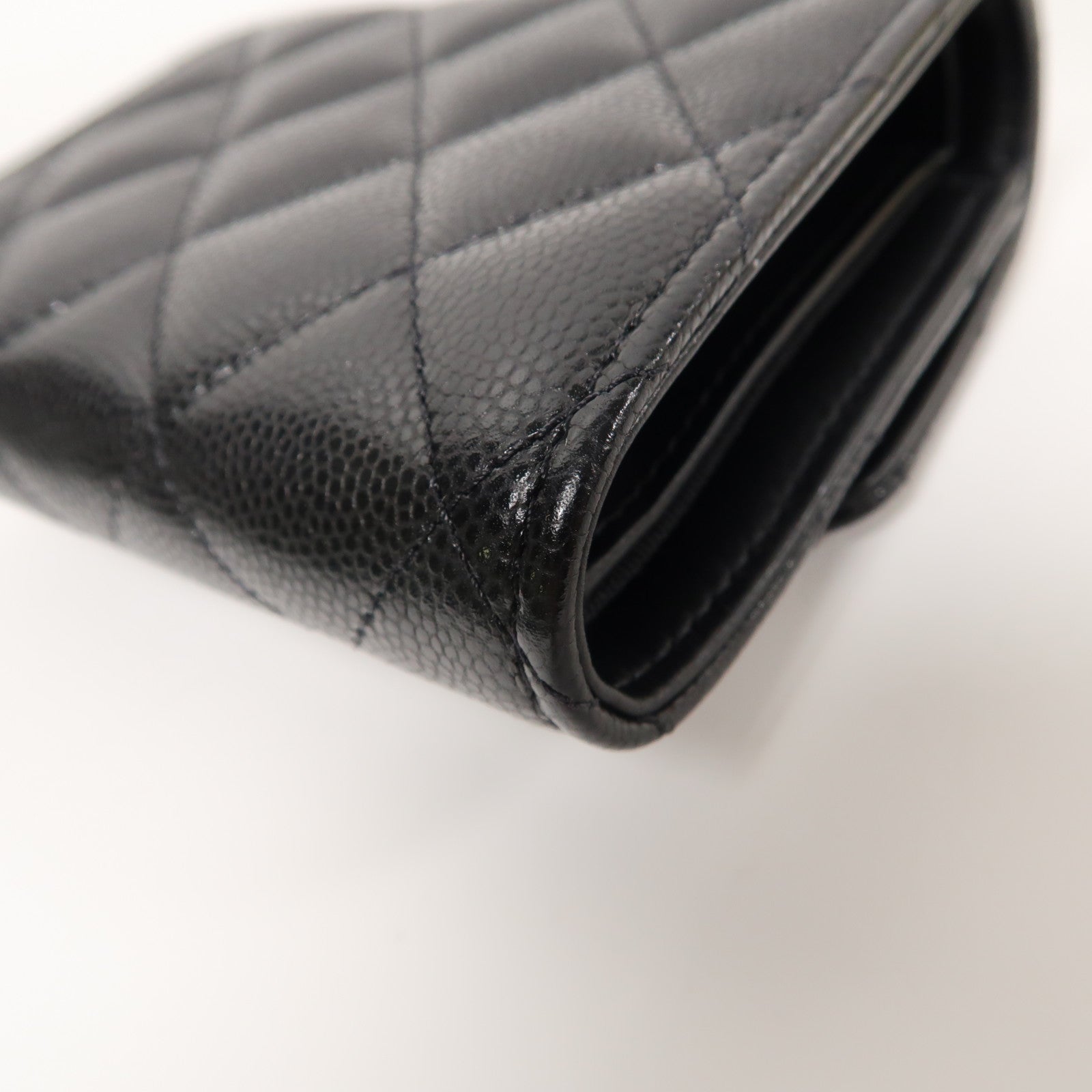 CHANEL 菱格Caviar皮革Small Flap Wallet金扣折疊錢包黑色