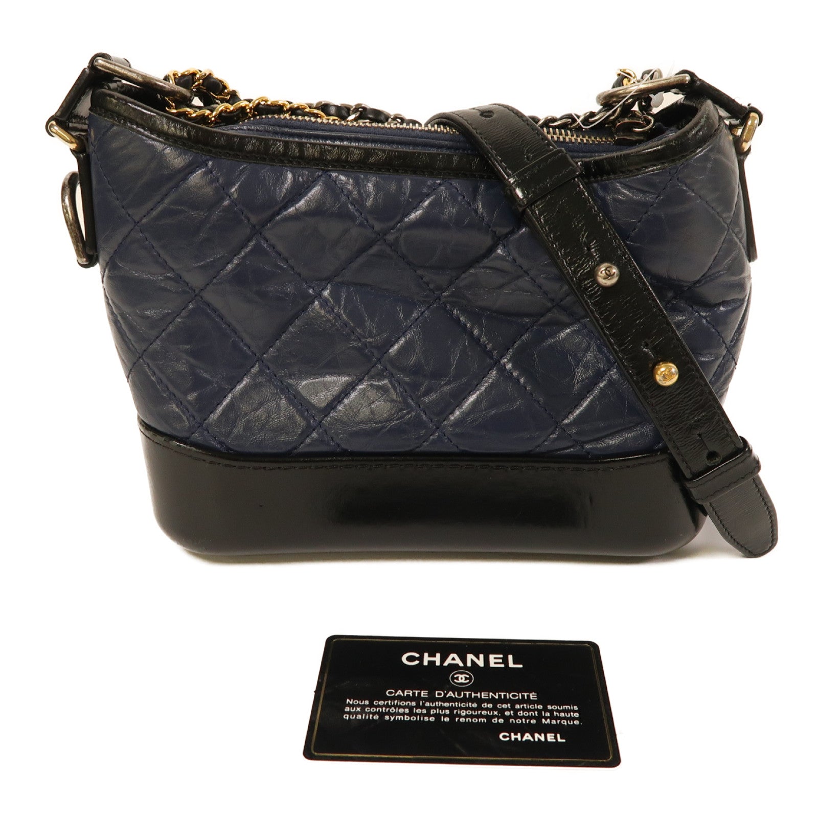 CHANEL 【激減優惠】菱格牛皮皮革Gabrielle Small金/銀扣鏈帶肩