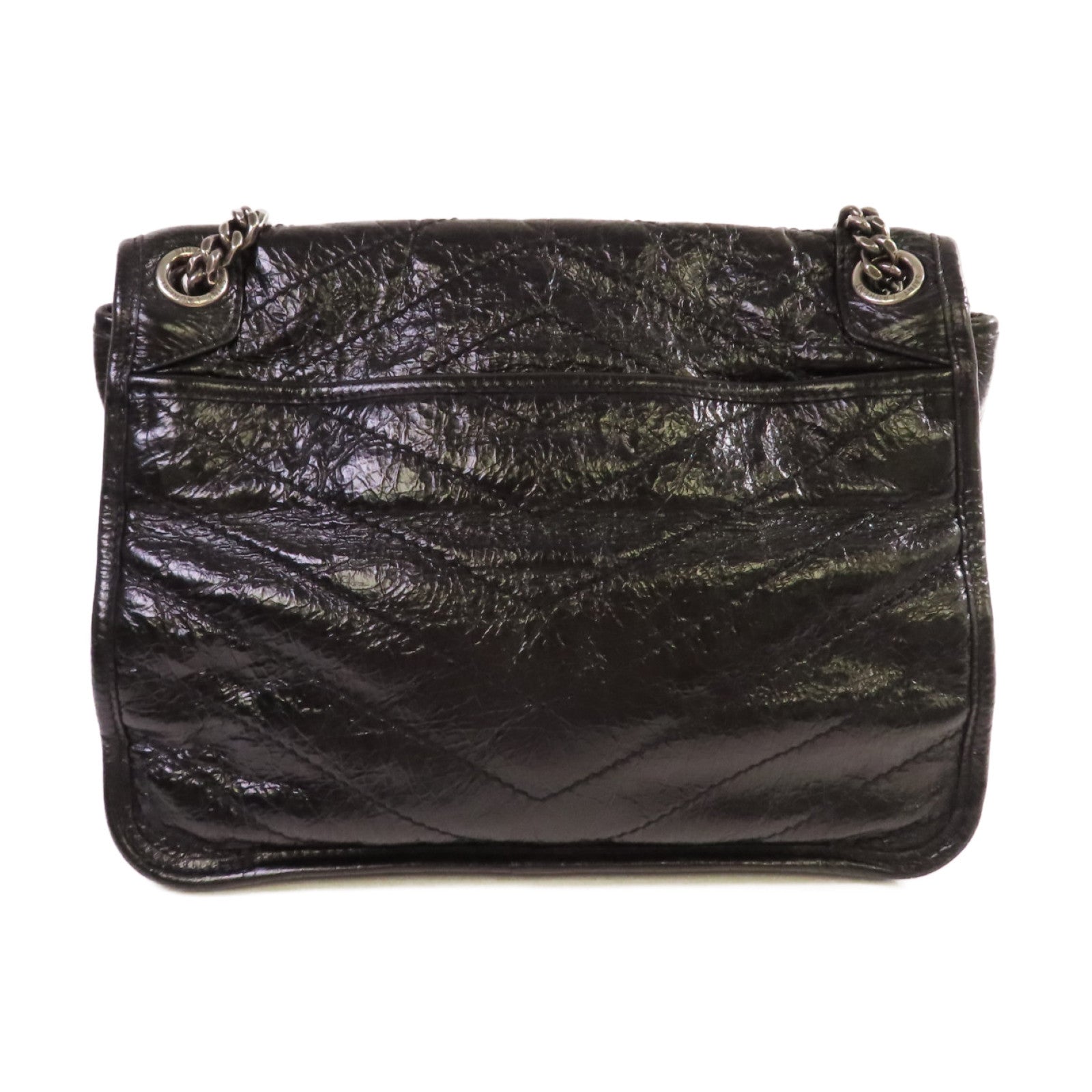 SAINT LAURENT 斜紋皮革Niki Medium Shoulder Bag銀扣鏈帶肩背袋黑色