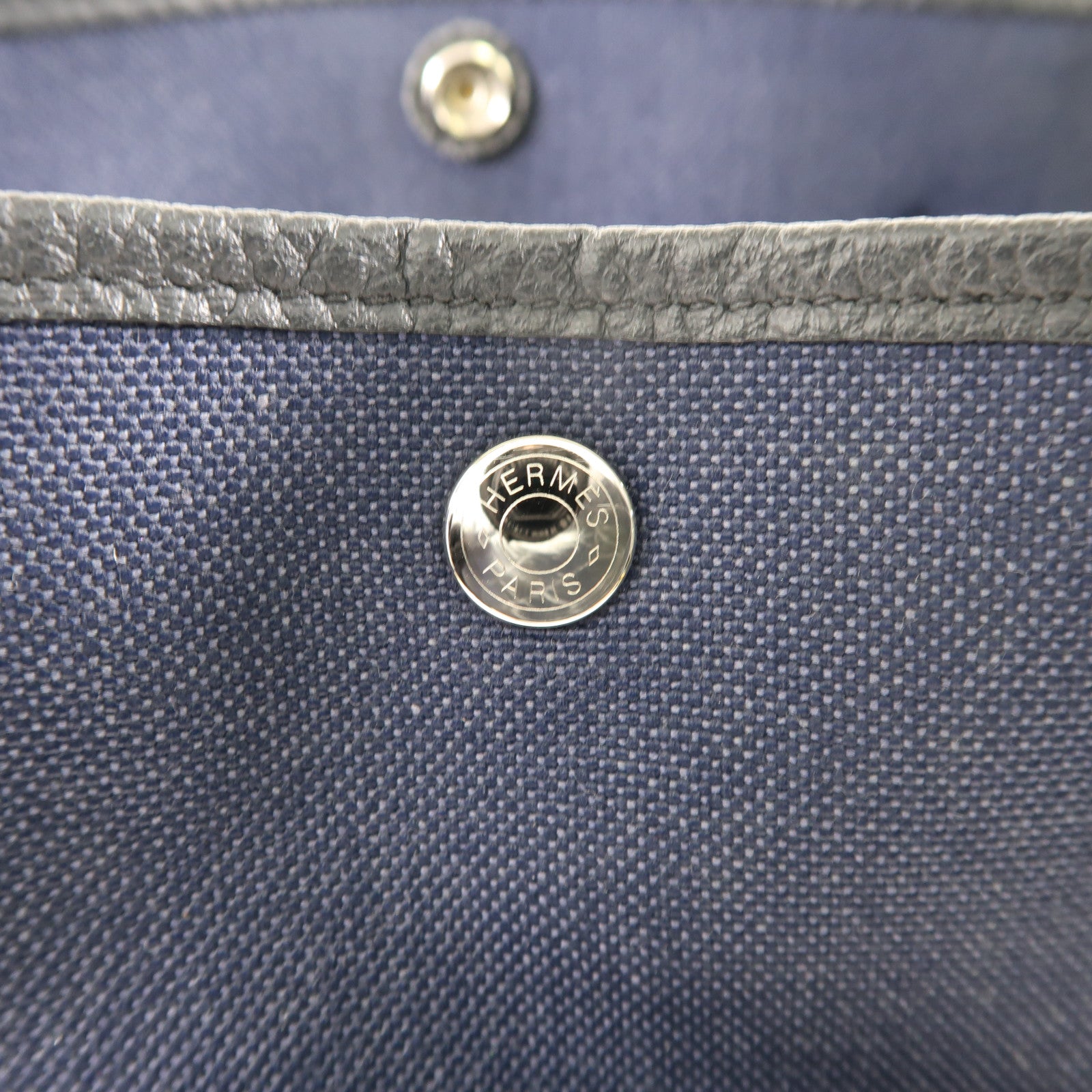 HERMES 帆布Garden Party Pocket PM銀扣手挽肩背兩用袋Bleu Nuit