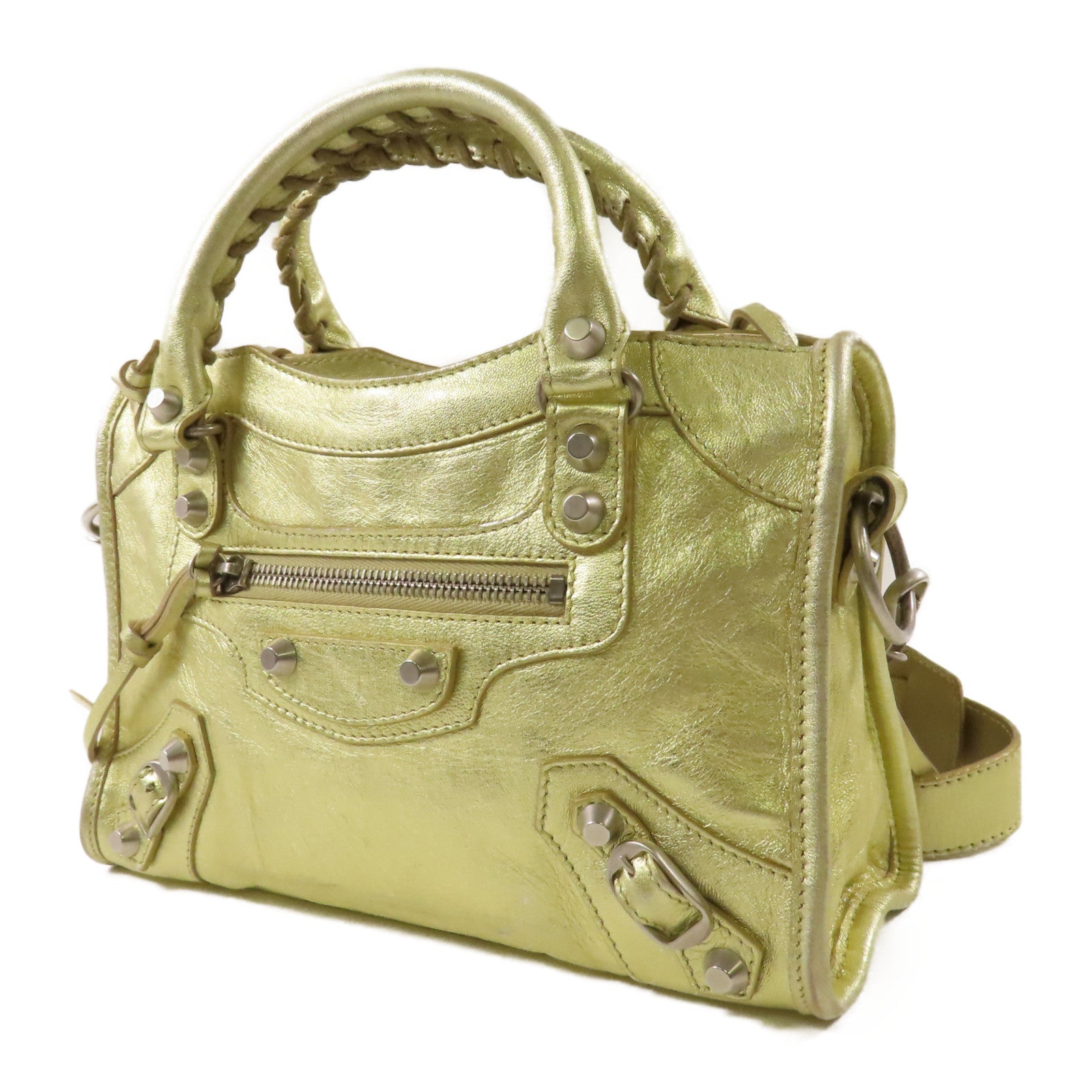 BALENCIAGA 牛皮皮革Mini City銀扣手挽肩背兩用袋