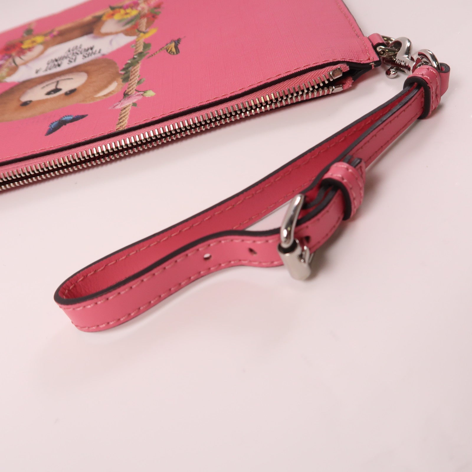 MOSCHINO 塗層帆布Pouch銀扣手拿包粉紅色