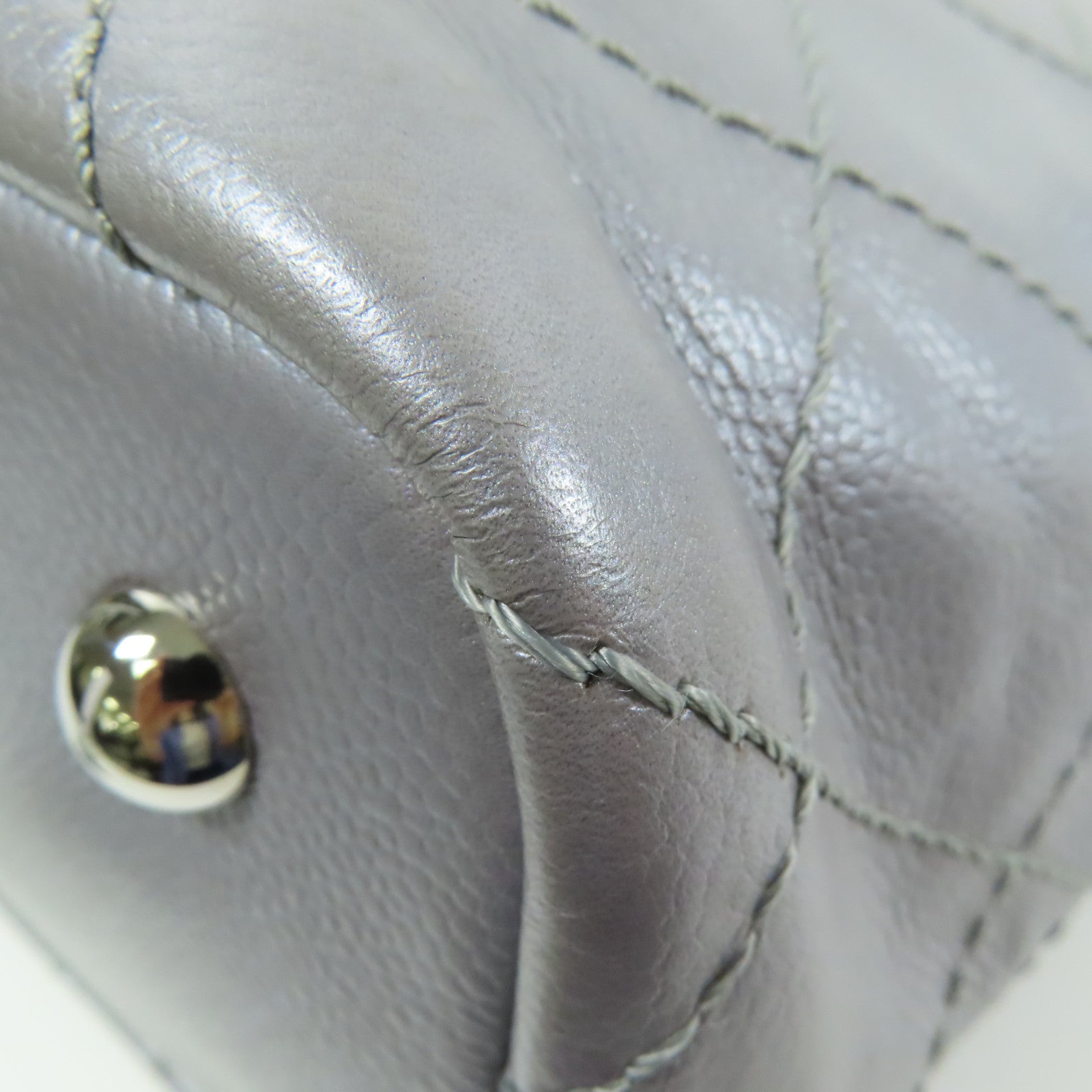 CHANEL 牛皮皮革Tote Bag銀扣肩背袋