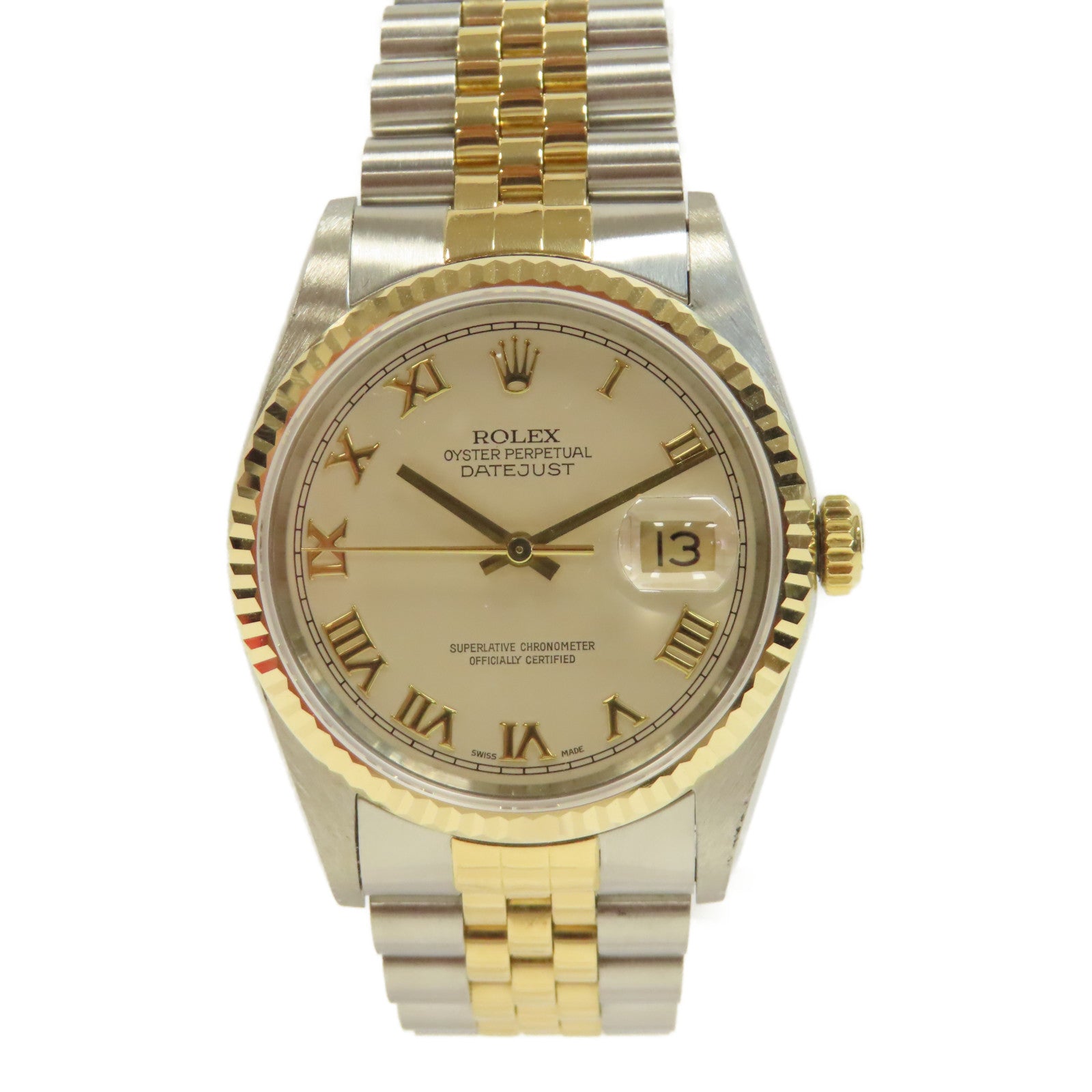 ROLEX Datejust 18K黃金/不鏽鋼手錶自動機芯銀色
