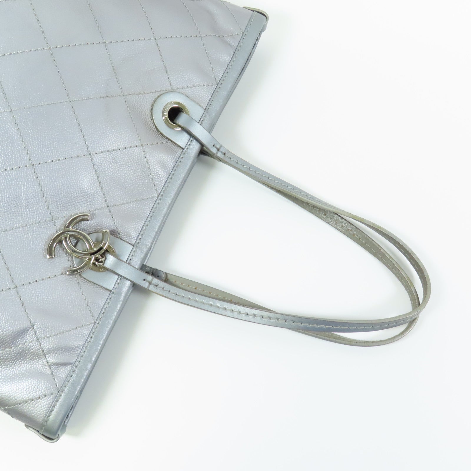 CHANEL CC SHW Shoulder Bag Tote Bag Calfskin Leather Silver