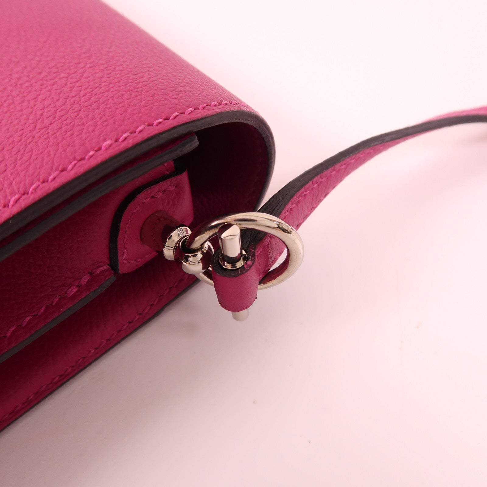 HERMES Evercolor皮革Mini Roulis銀扣肩背袋L3 Rose Purple