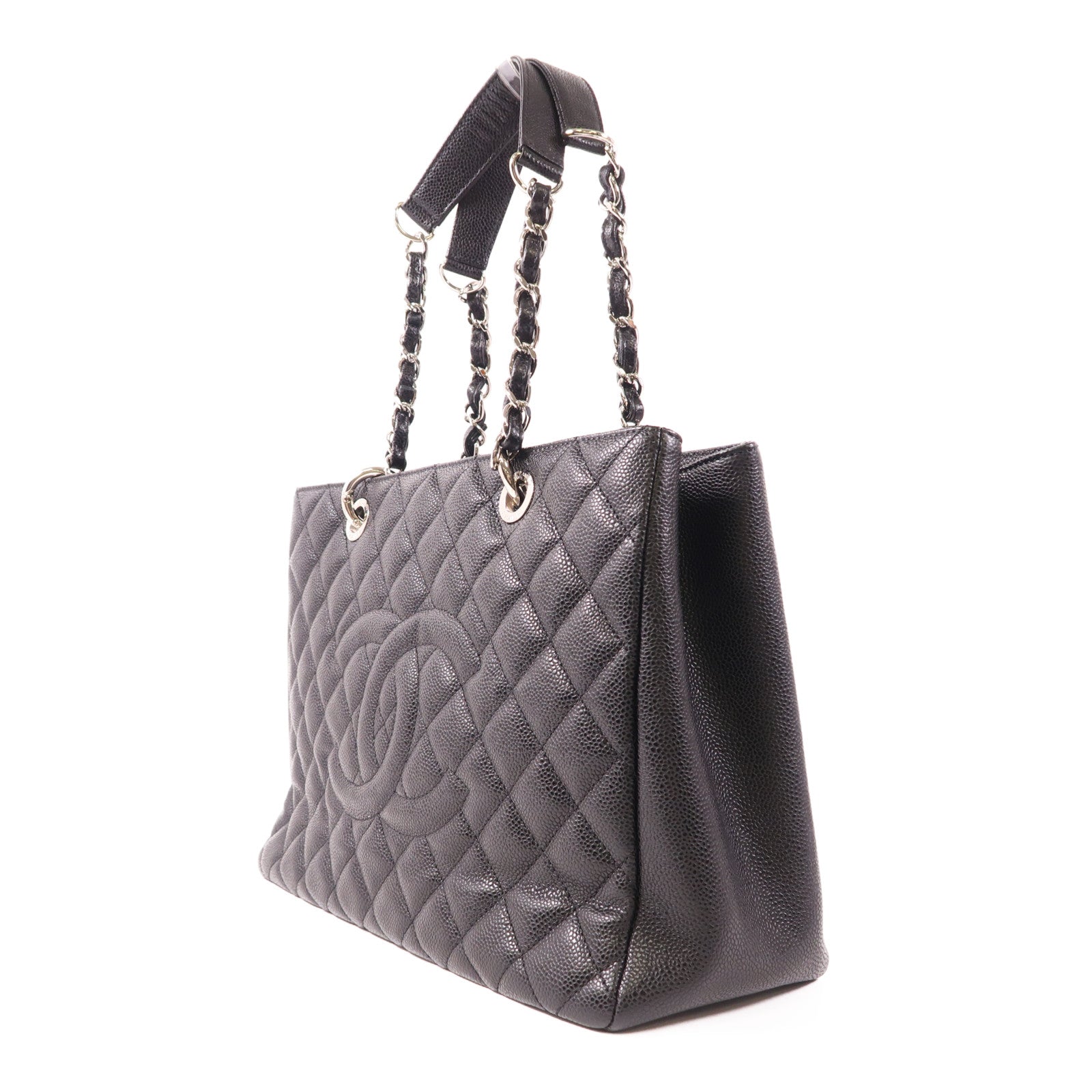 CHANEL 牛皮皮革GST Grand Shopping Tote Bag銀扣鏈帶肩背袋