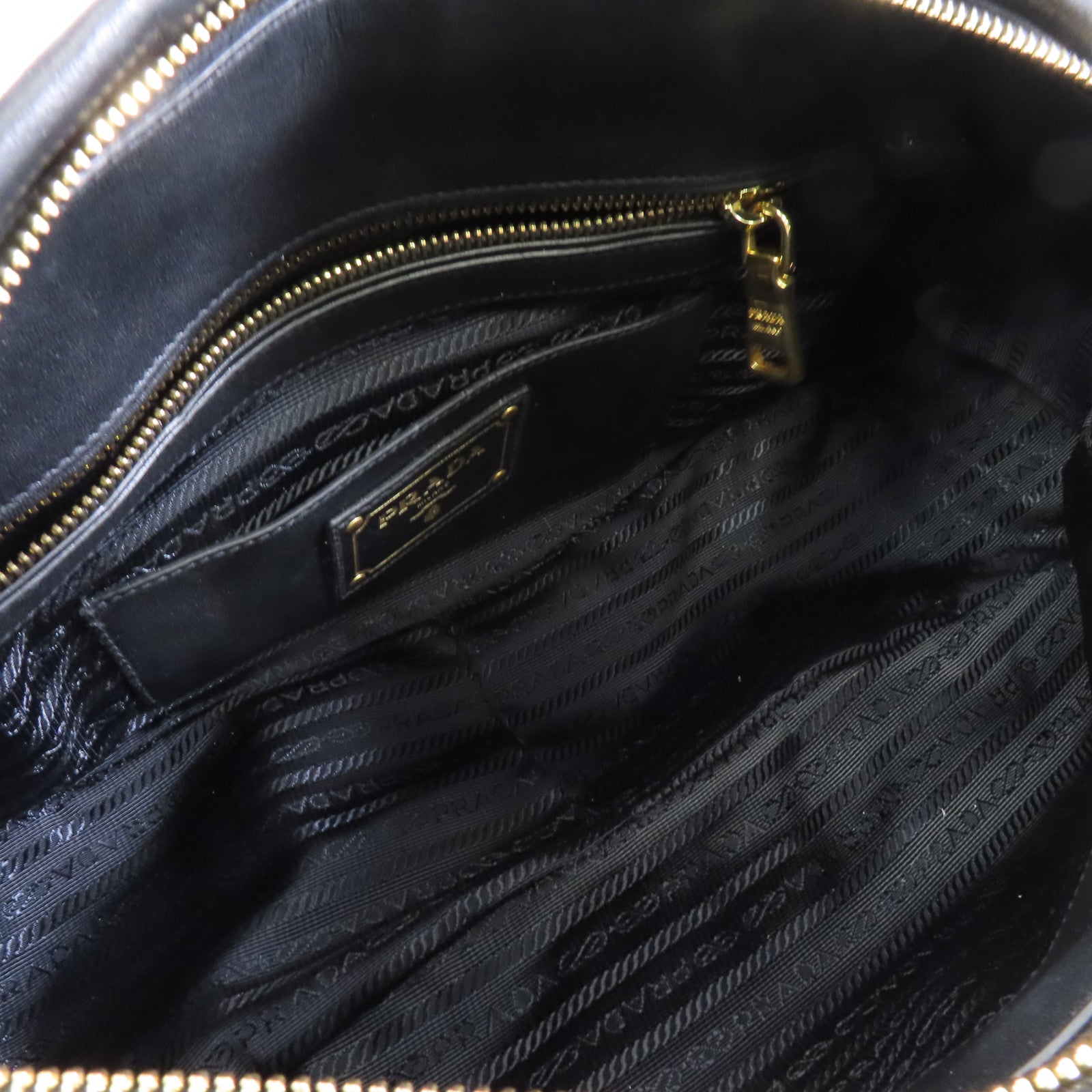 PRADA 牛皮皮革Shoulder Bag金扣手挽肩背兩用袋黑色