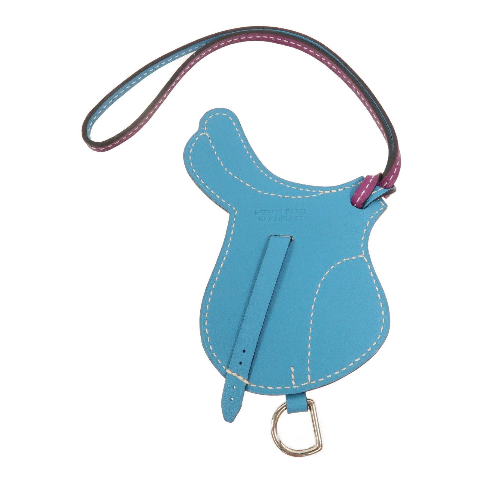 HERMES Swift皮革Paddock Selle掛飾Anemone/Turquoise