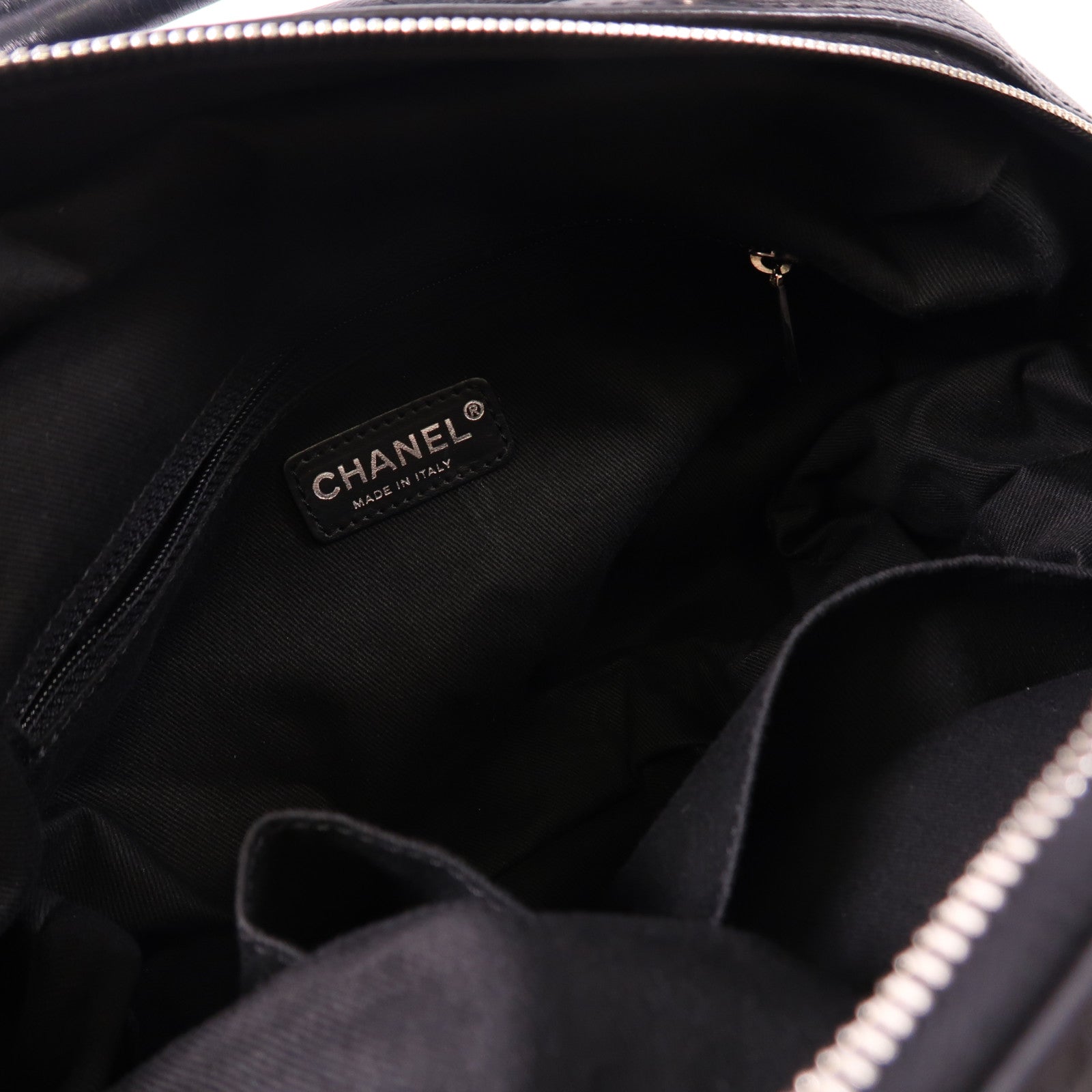 CHANEL CC SHW Hand Bag Calfskin Leather Black