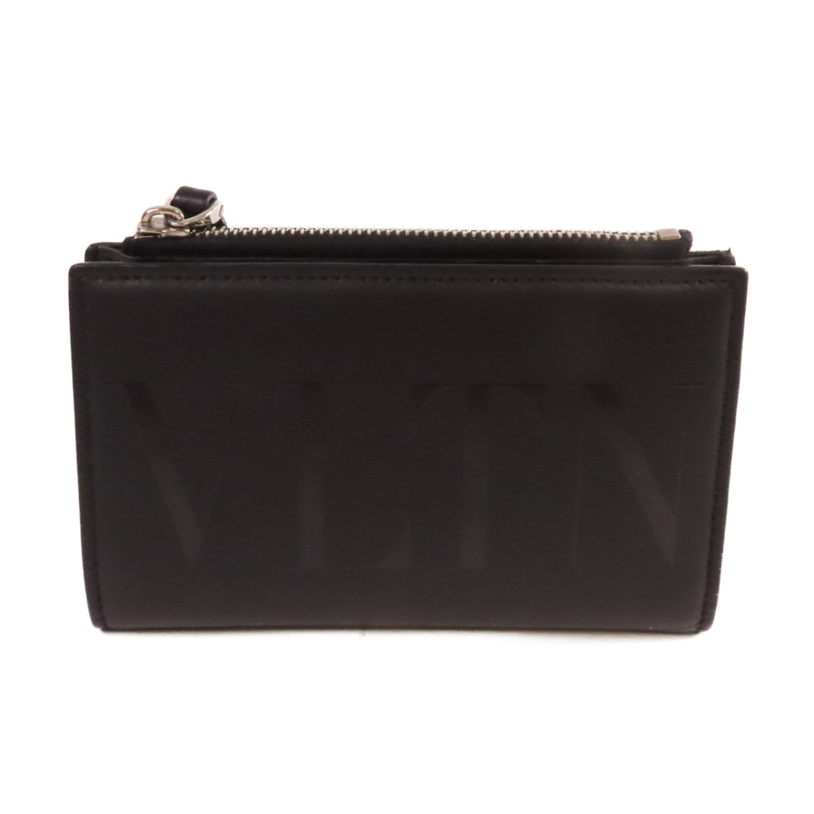 Valentino 牛皮皮革VLTN Small Wallet銀扣短錢包黑色