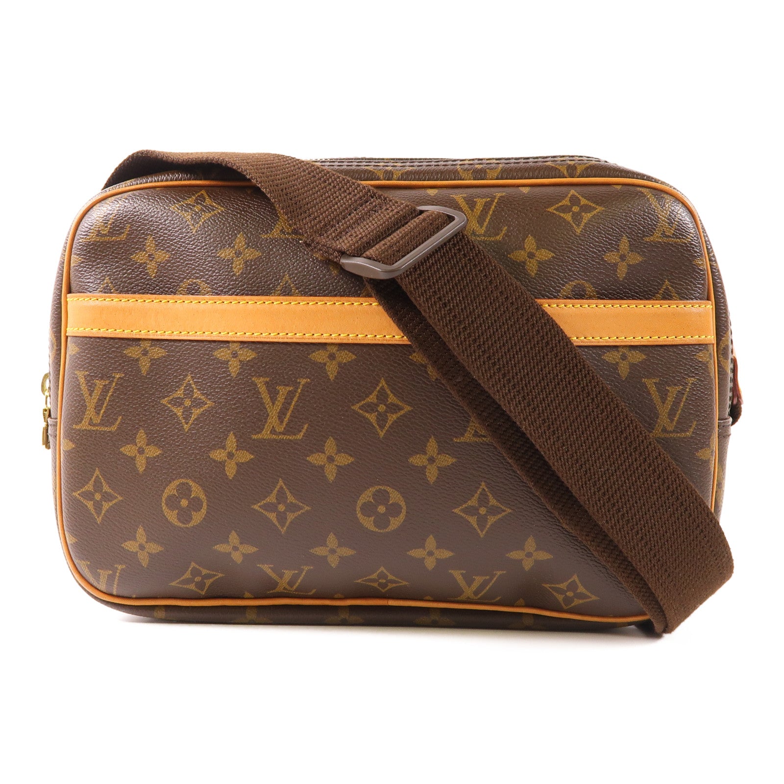 LOUIS VUITTON Monogram Reporter PM金扣肩背袋棕色