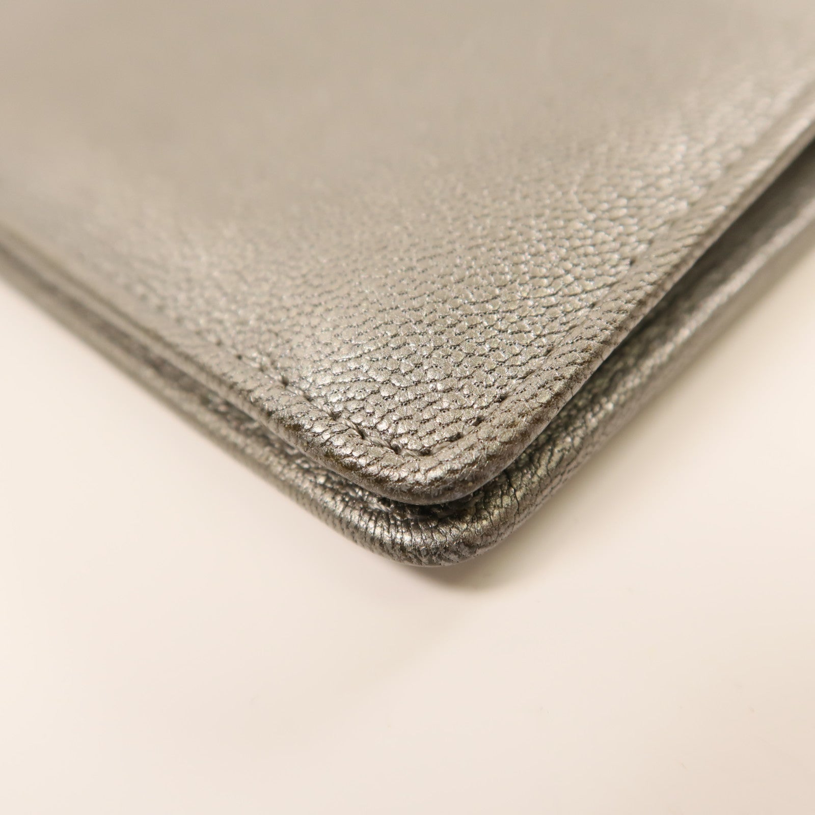 CHANEL 【激減優惠】羊皮皮革Long Wallet銀扣錢包灰色